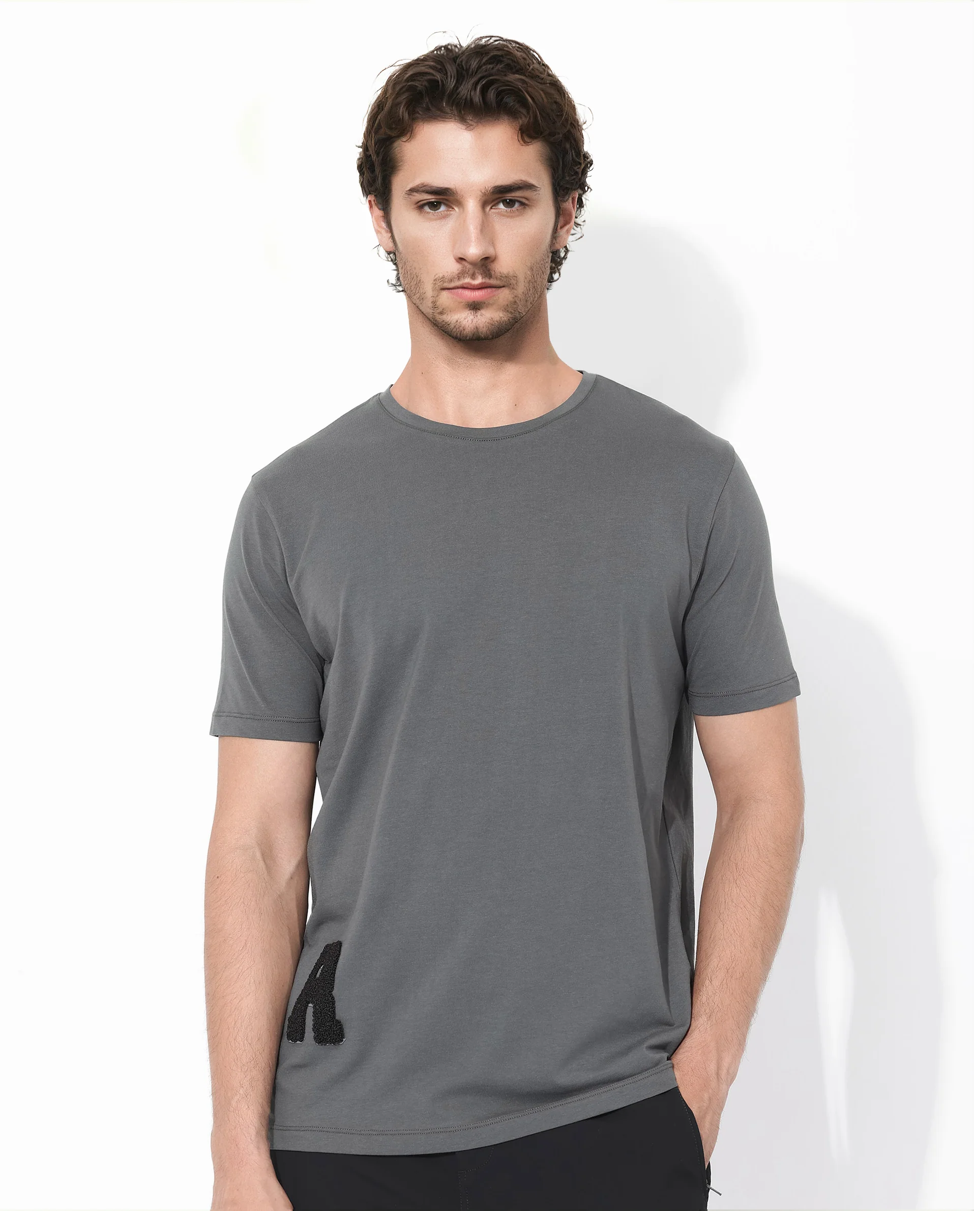 Rare Rabbit Articale Men's Rev Grey Cotton Lycra Fabric Short Sleeve Crew Neck Graphic Print T-Shirt - Image 3