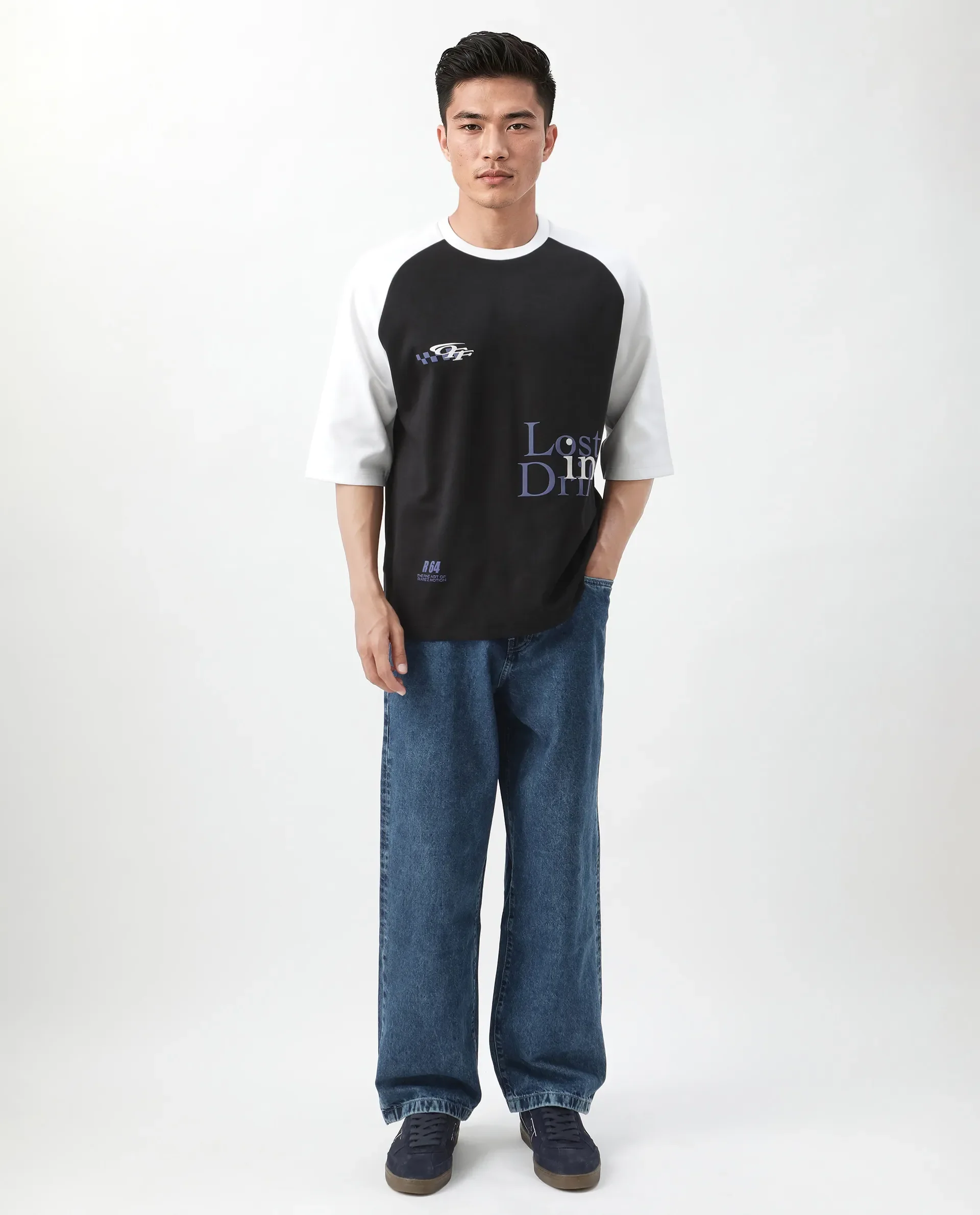 Rare Rabbit Men's Reva Black Cotton Blend Hd Print Oversized Fit Half Sleeve Crew Neck T-Shirt - Image 2