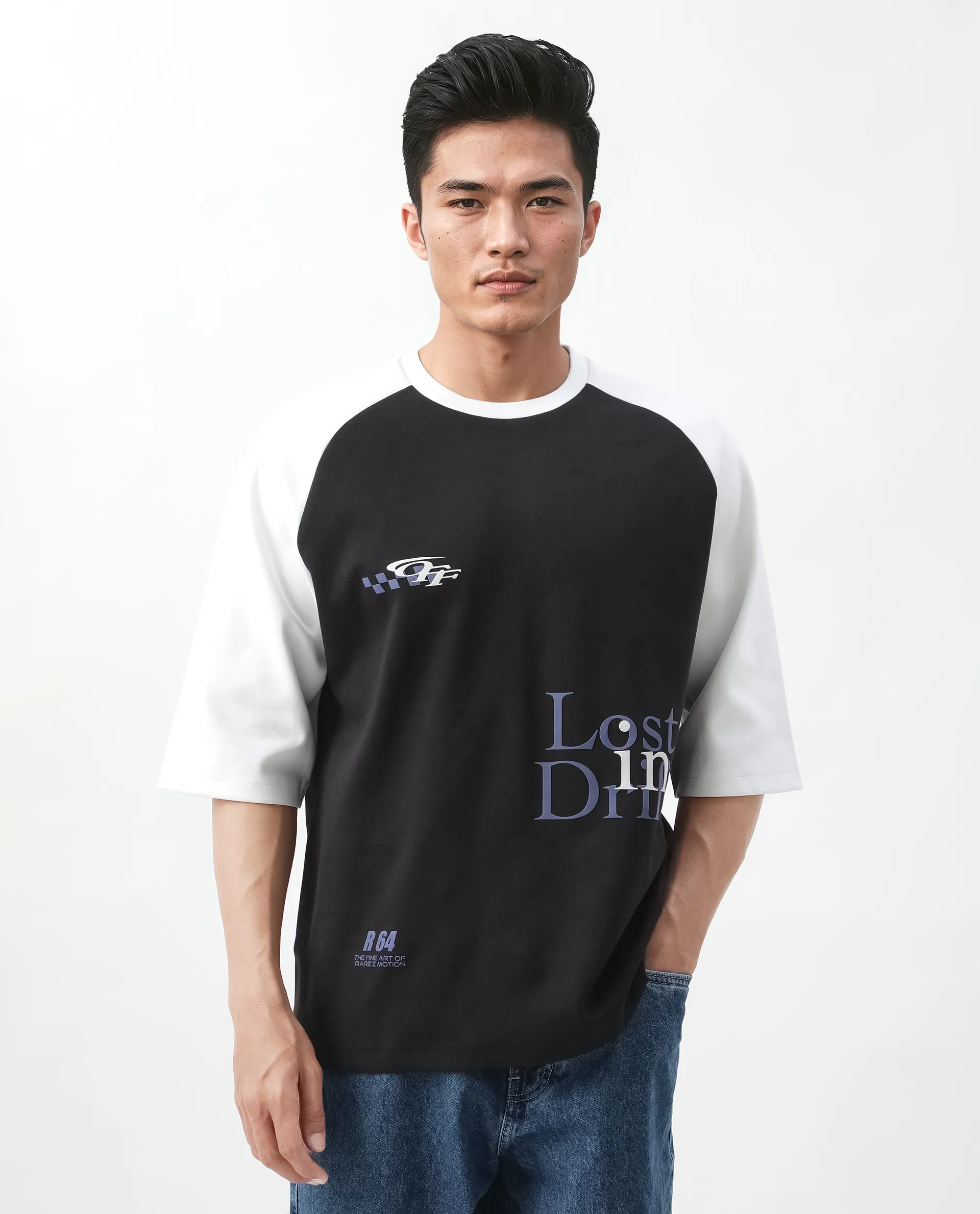 Rare Rabbit Men's Reva Black Cotton Blend Hd Print Oversized Fit Half Sleeve Crew Neck T-Shirt - Image 3