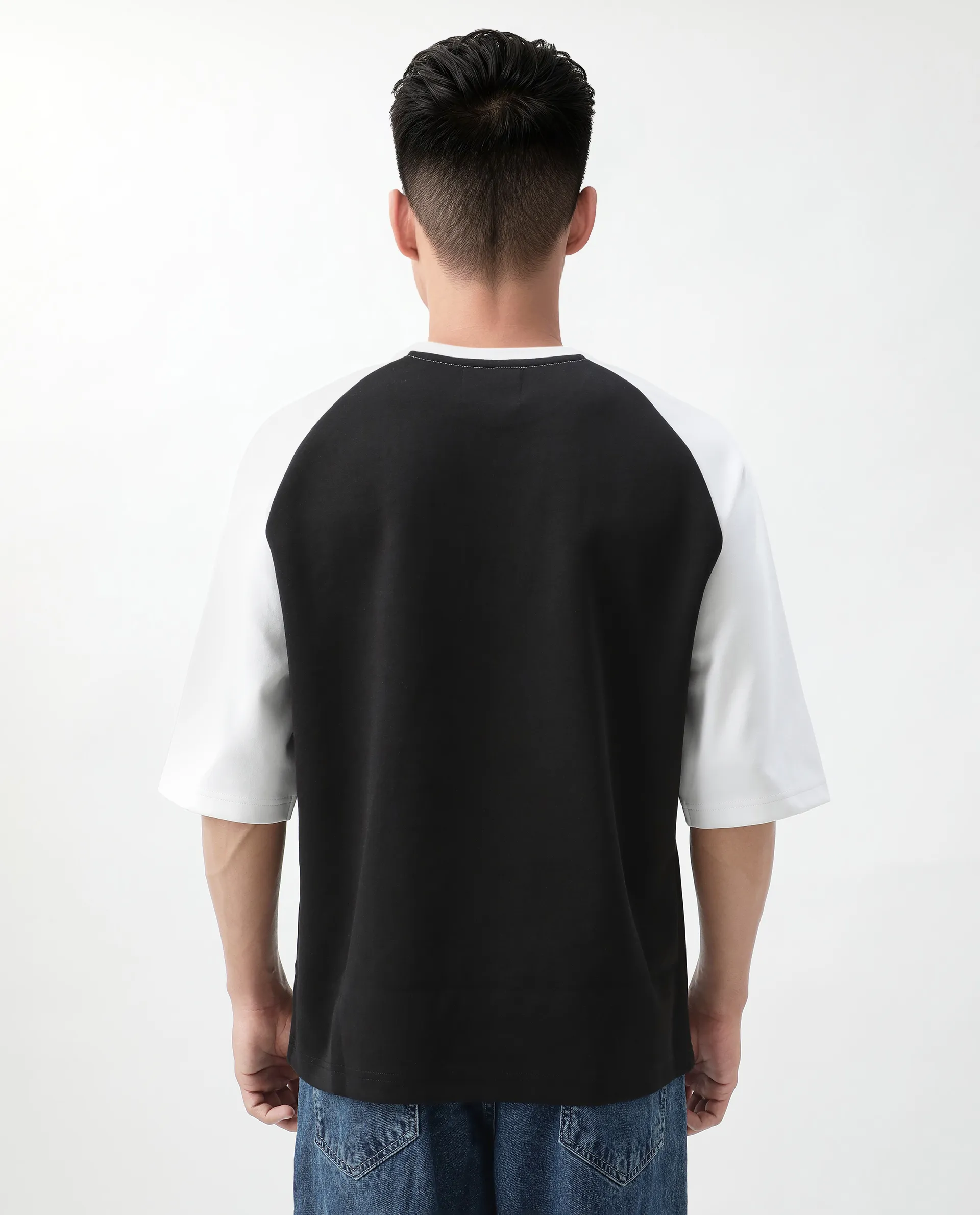 Rare Rabbit Men's Reva Black Cotton Blend Hd Print Oversized Fit Half Sleeve Crew Neck T-Shirt - Image 6