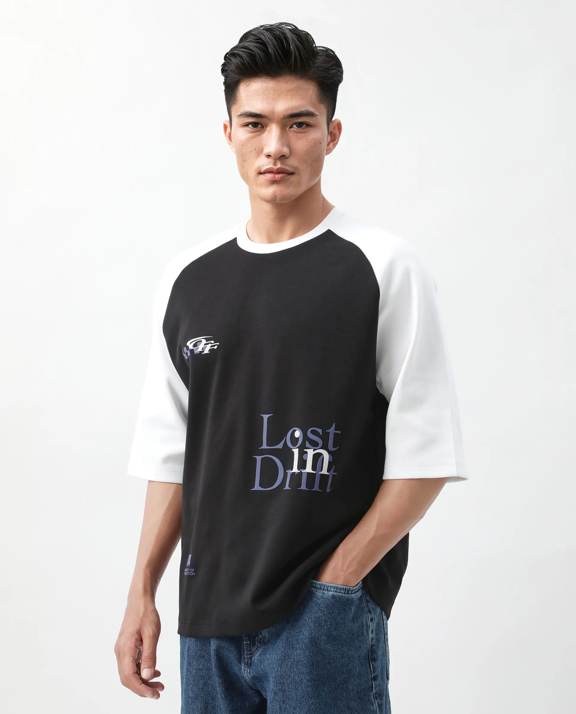 Rare Rabbit Men's Reva Black Cotton Blend Hd Print Oversized Fit Half Sleeve Crew Neck T-Shirt - Image 7