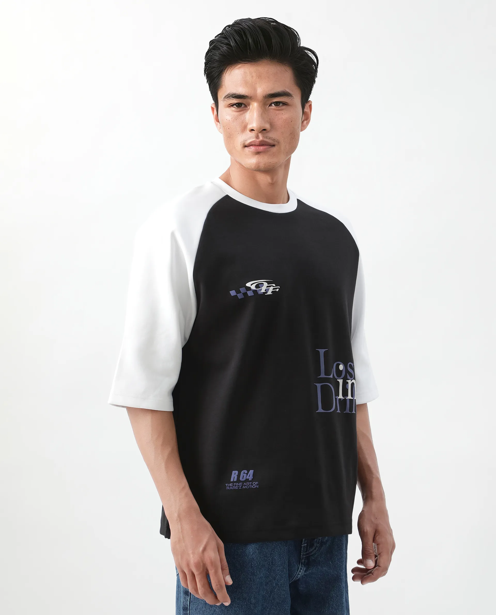 Rare Rabbit Men's Reva Black Cotton Blend Hd Print Oversized Fit Half Sleeve Crew Neck T-Shirt - Image 8