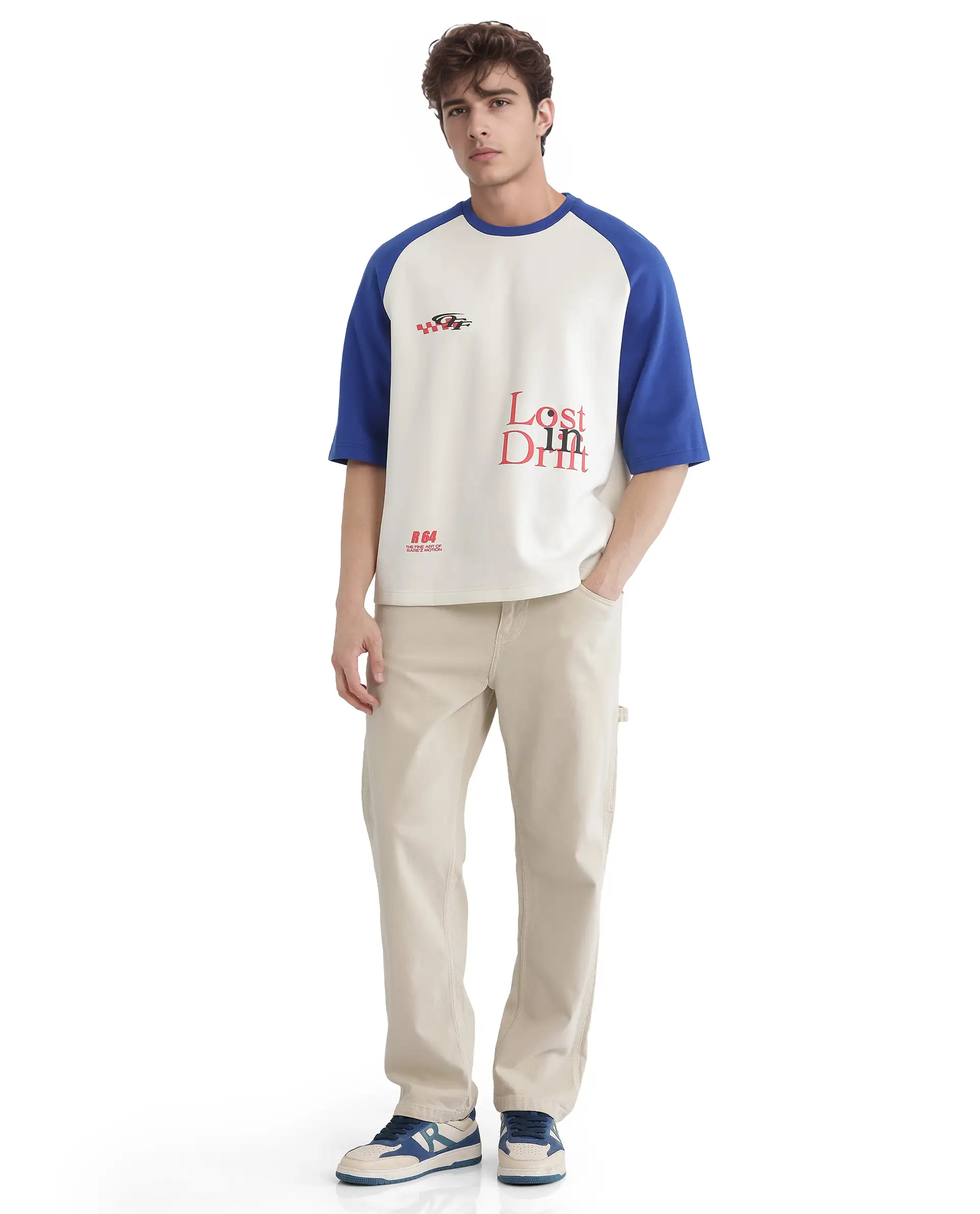 Rare Rabbit Men's Reva Off White Cotton Blend Hd Print Oversized Fit Half Sleeve Crew Neck T-Shirt - Image 2
