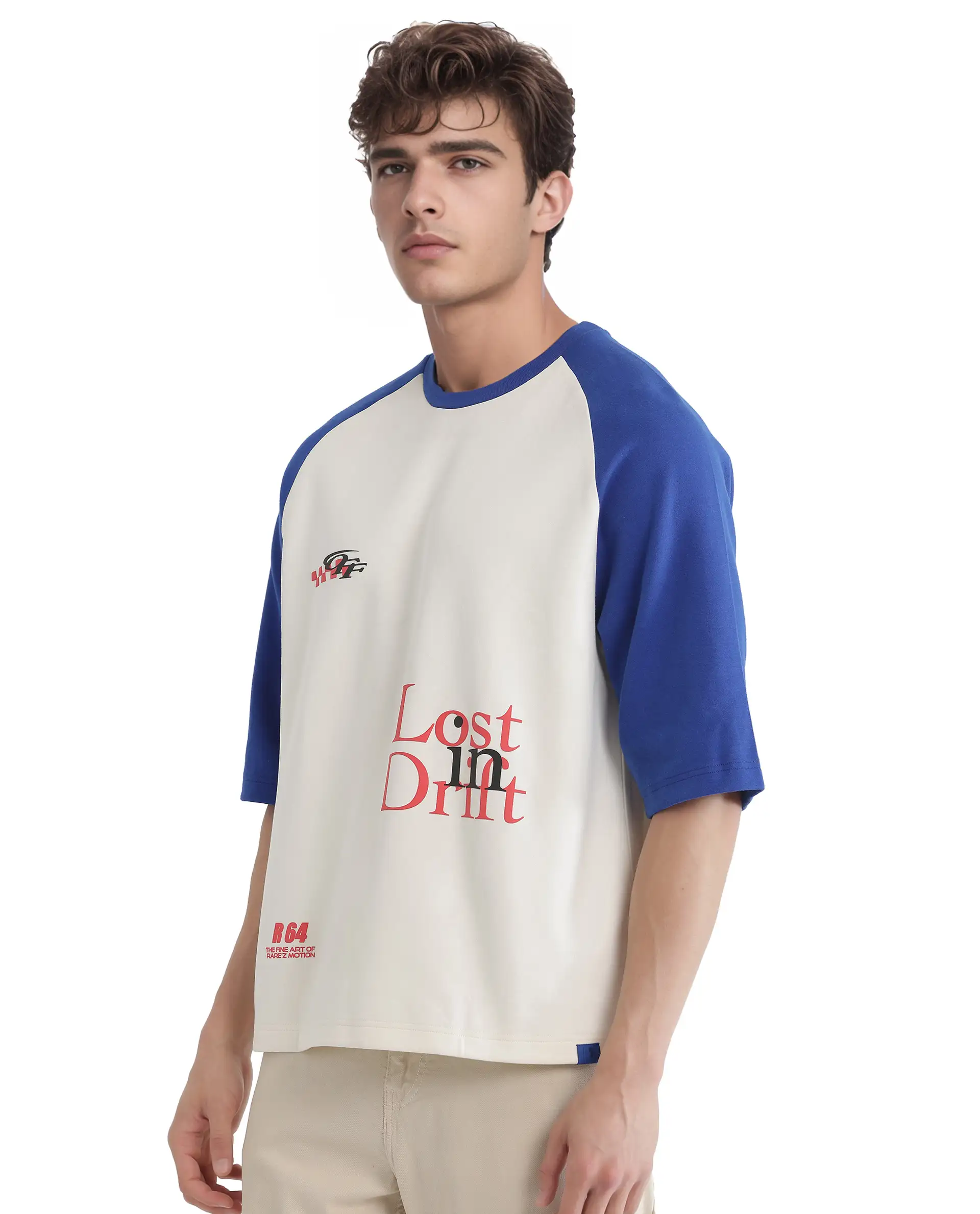 Rare Rabbit Men's Reva Off White Cotton Blend Hd Print Oversized Fit Half Sleeve Crew Neck T-Shirt - Image 6
