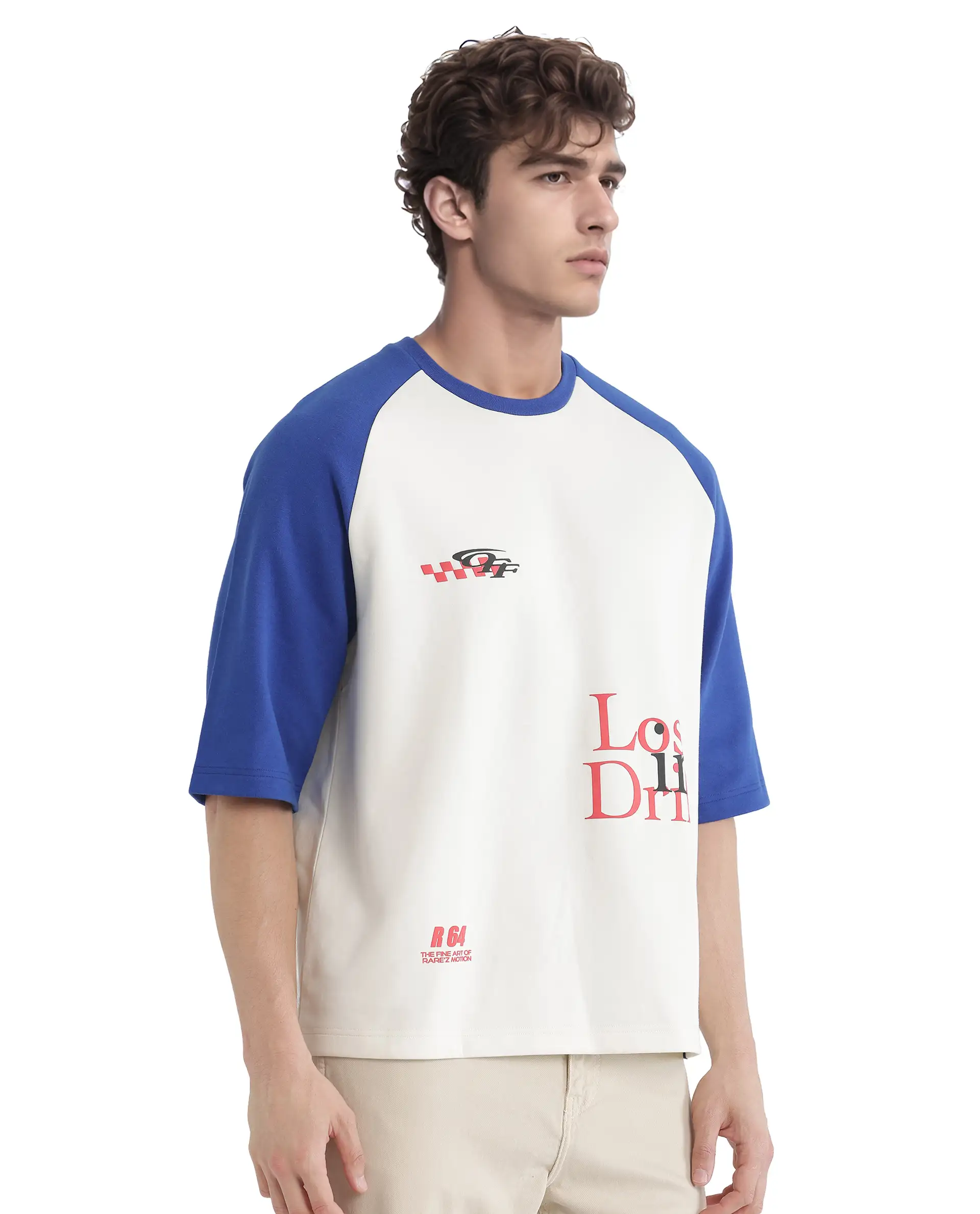 Rare Rabbit Men's Reva Off White Cotton Blend Hd Print Oversized Fit Half Sleeve Crew Neck T-Shirt - Image 8