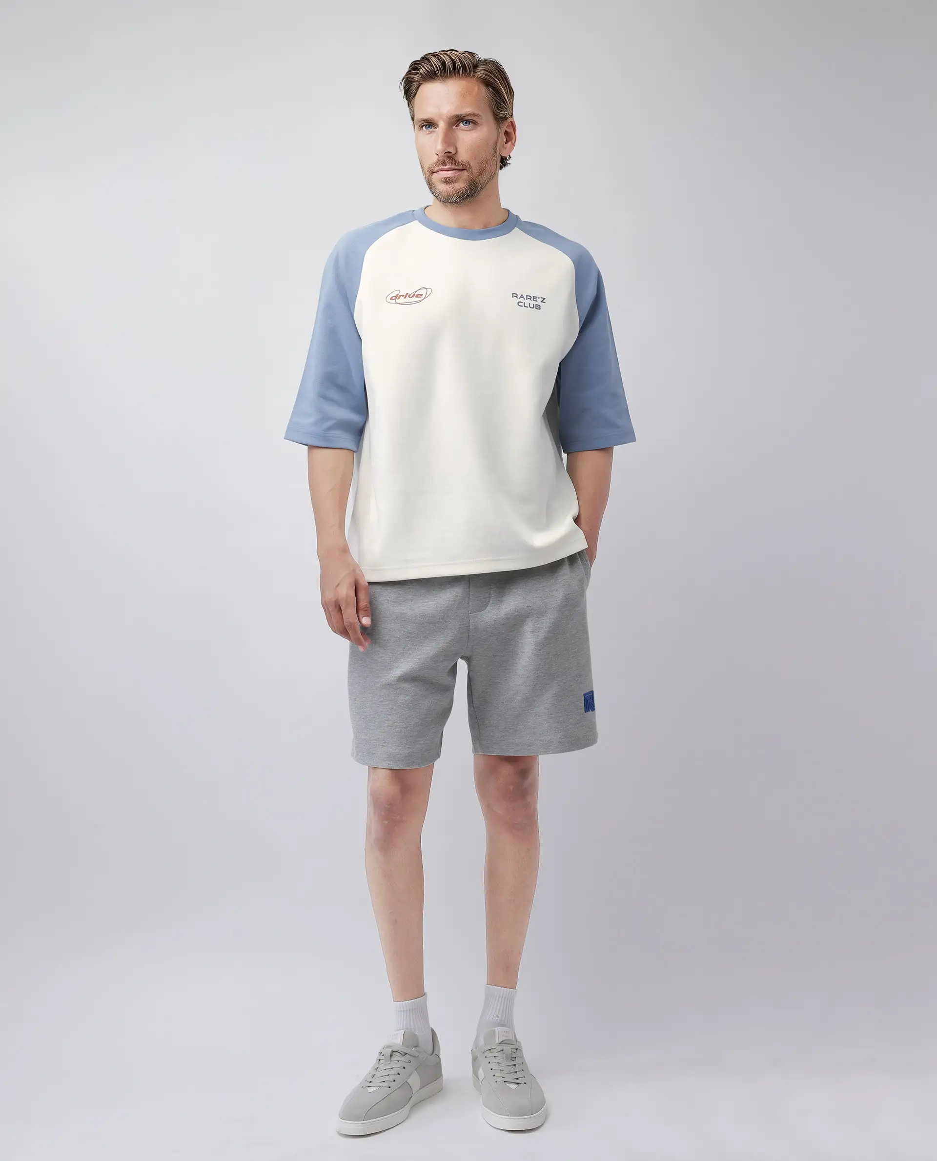 Rare Rabbit Men's Revalo Blue Cotton Blend Graphic Print Oversized Fit Half Sleeve Crew Neck T-Shirt - Image 2