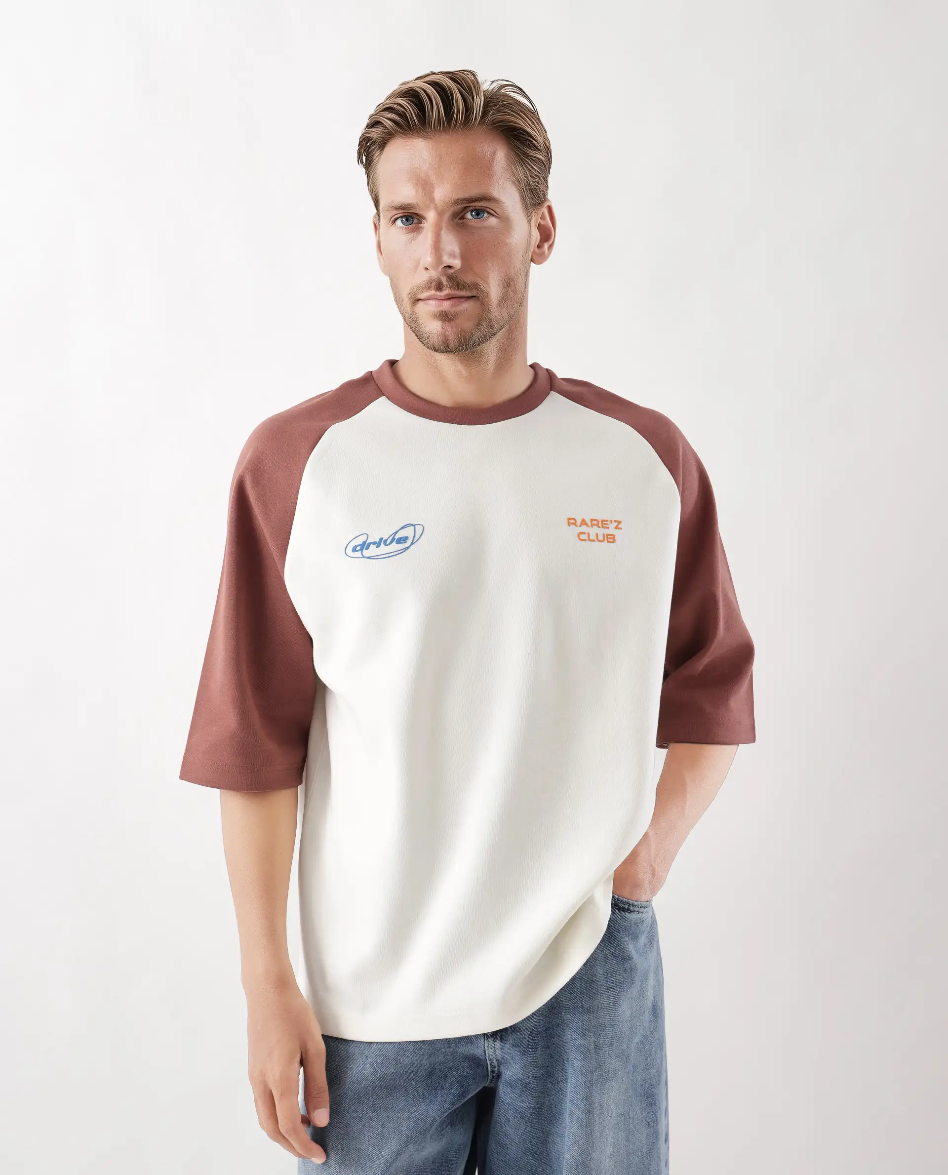 Rare Rabbit Men's Revalo Rust Cotton Blend Graphic Print Oversized Fit Half Sleeve Crew Neck T-Shirt - Image 2