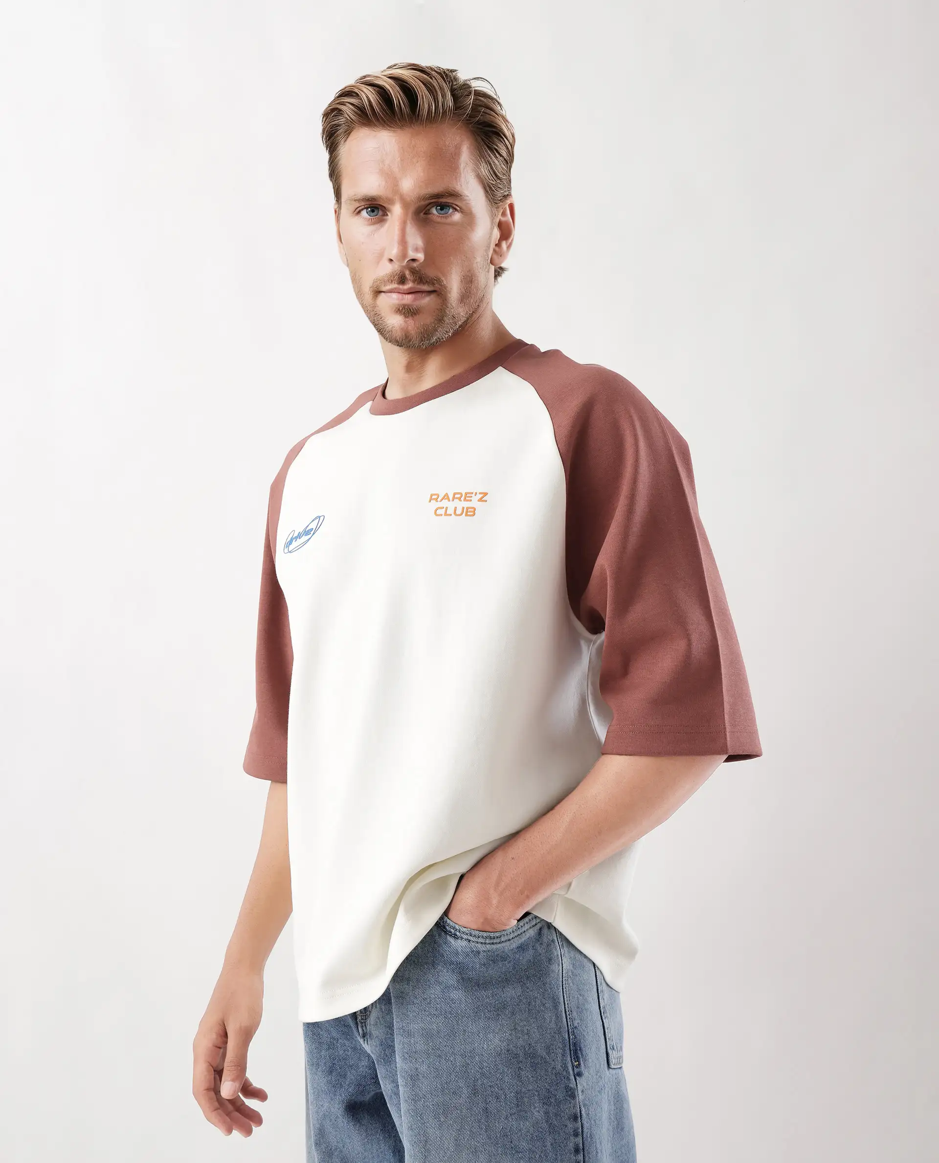 Rare Rabbit Men's Revalo Rust Cotton Blend Graphic Print Oversized Fit Half Sleeve Crew Neck T-Shirt - Image 5
