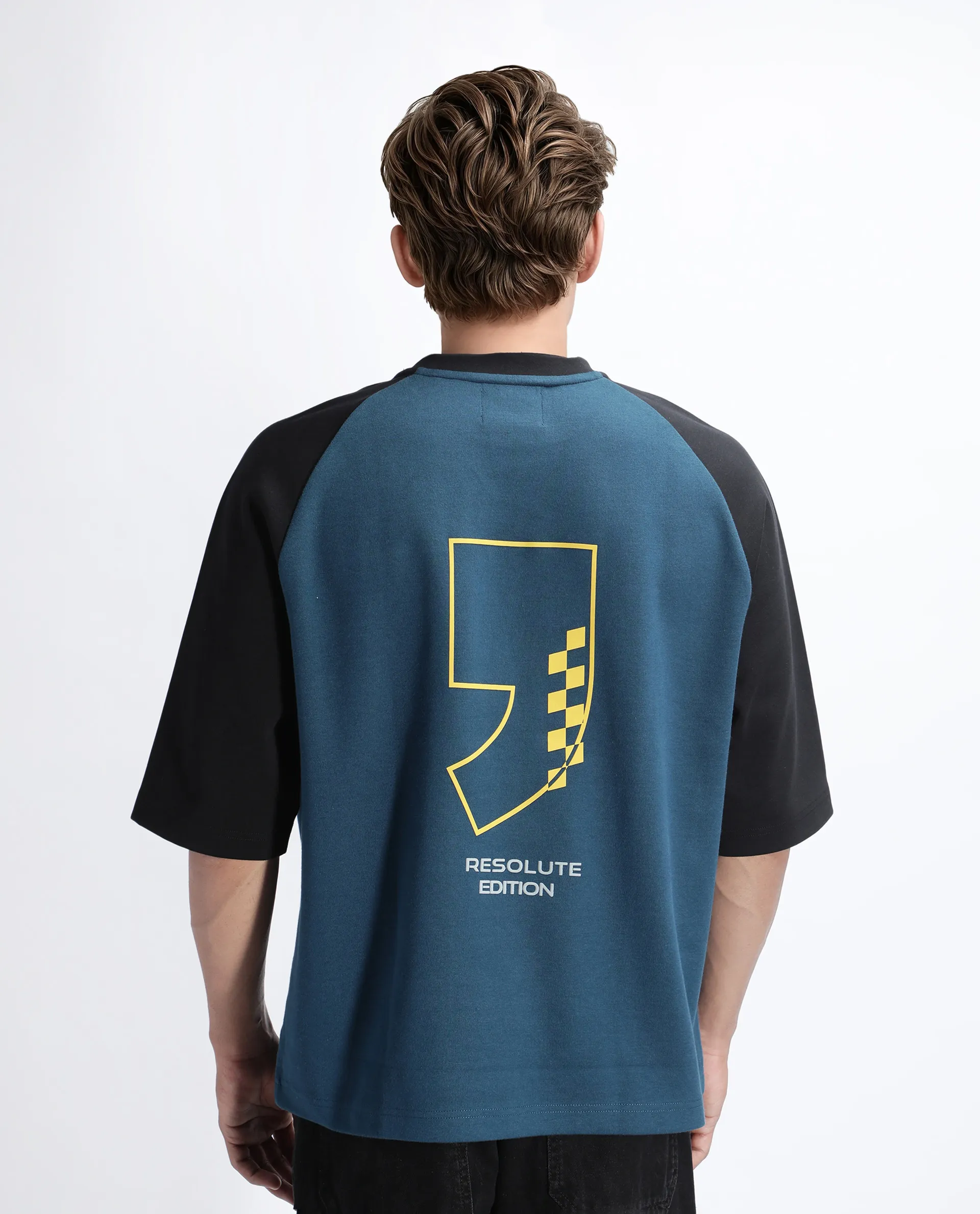 Rare Rabbit Men's Revalo Teal Cotton Blend Graphic Print Oversized Fit Half Sleeve Crew Neck T-Shirt - Image 5