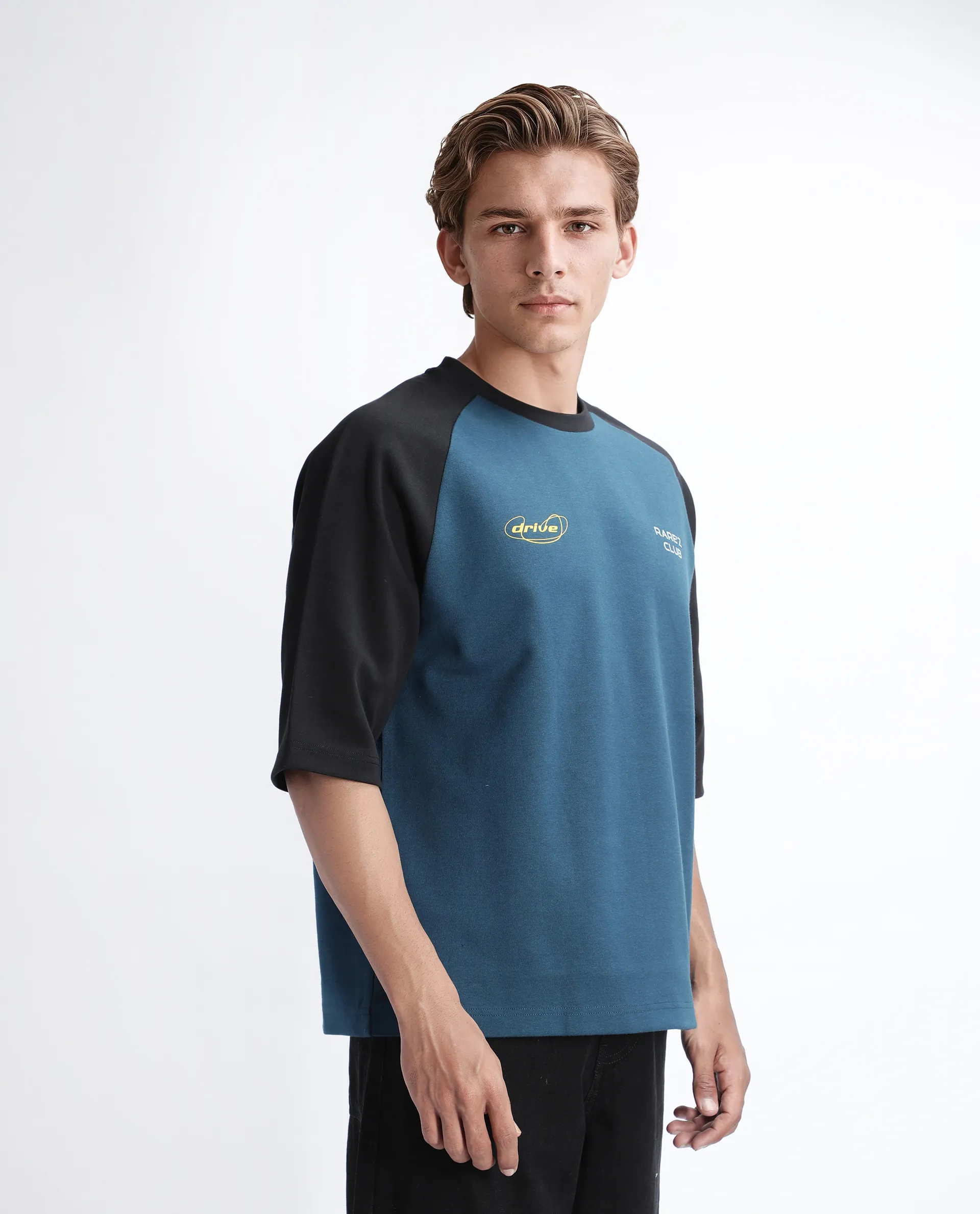 Rare Rabbit Men's Revalo Teal Cotton Blend Graphic Print Oversized Fit Half Sleeve Crew Neck T-Shirt - Image 6