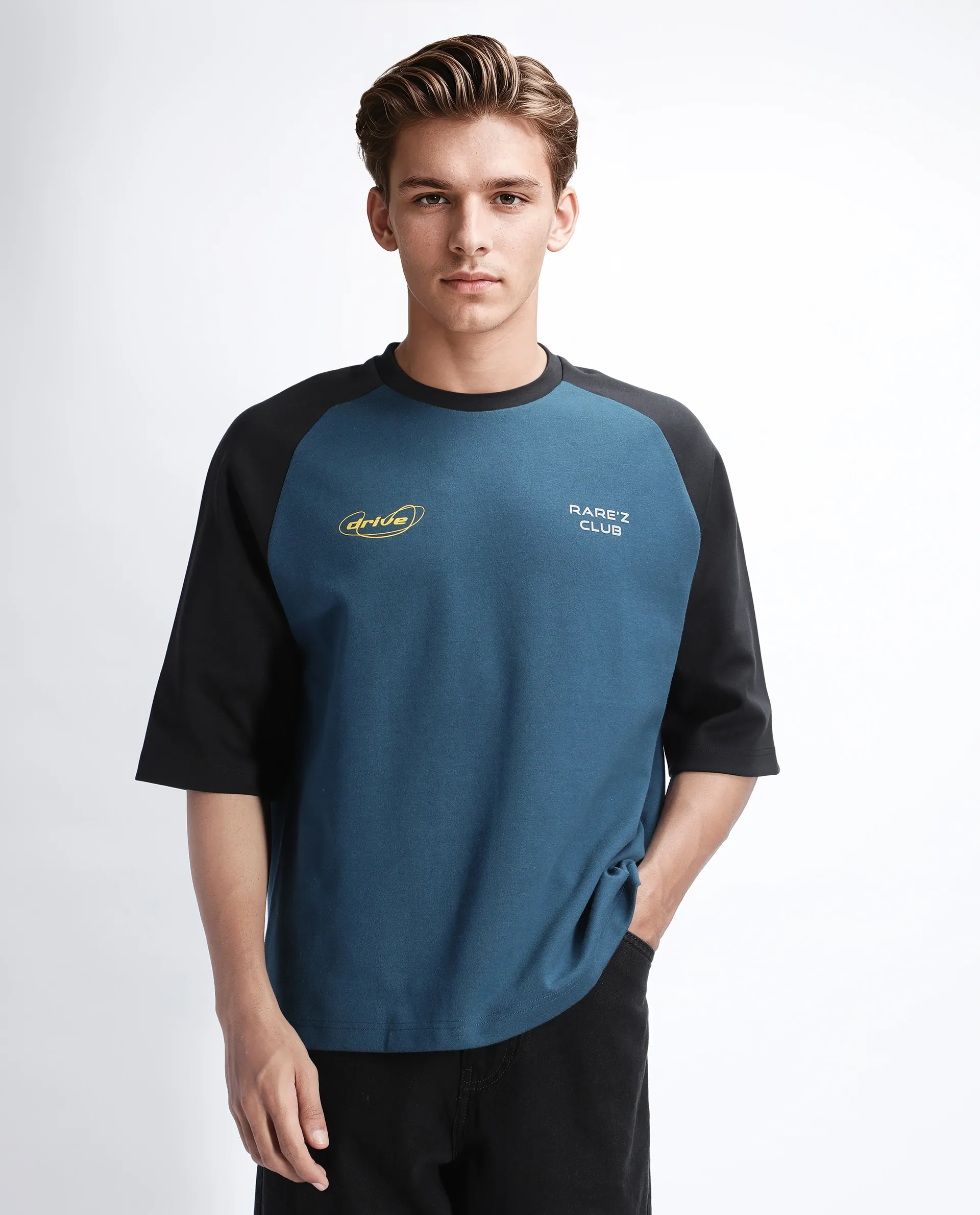 Rare Rabbit Men's Revalo Teal Cotton Blend Graphic Print Oversized Fit Half Sleeve Crew Neck T-Shirt - Image 8