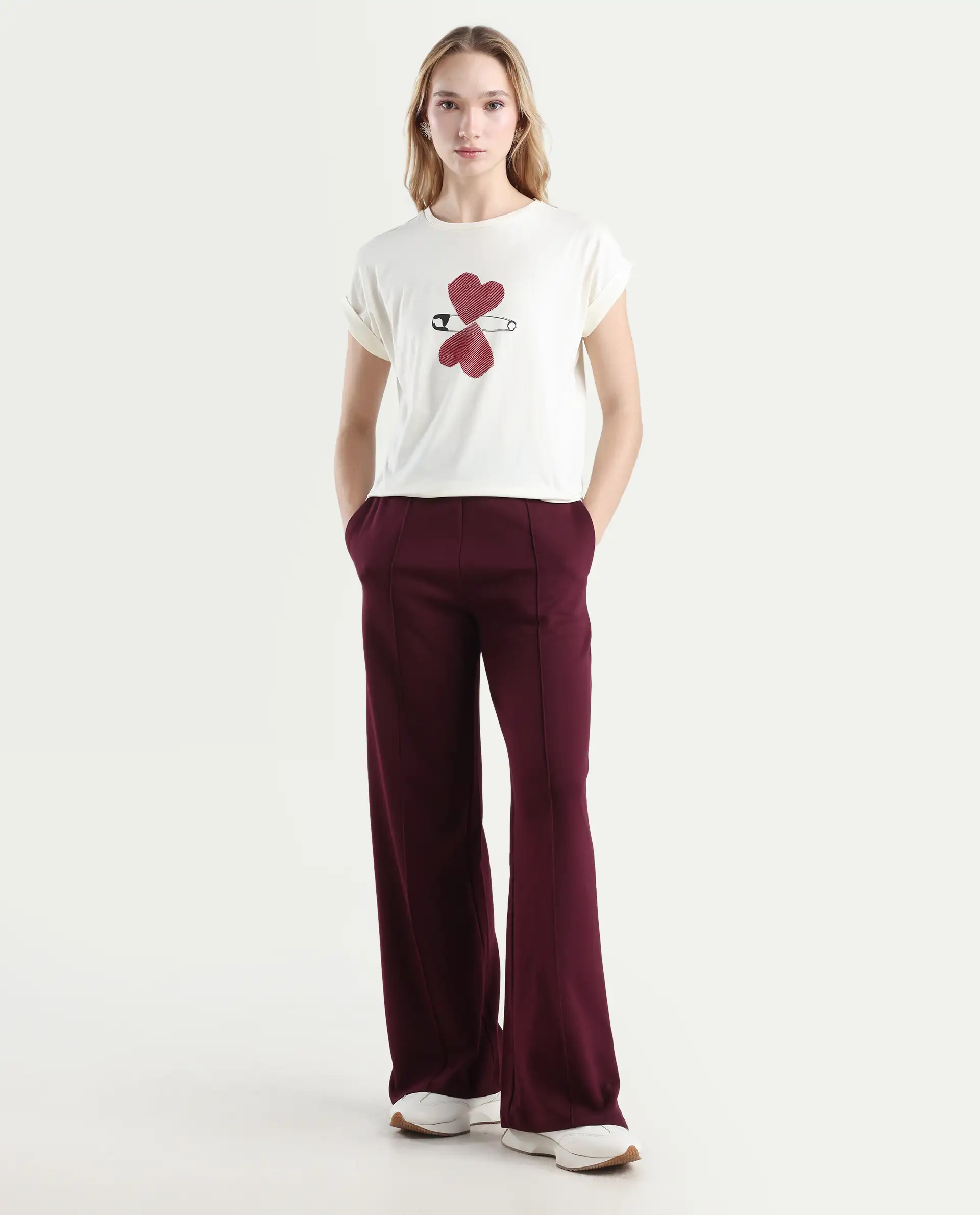 Rareism Women's Reve Off White Cotton Blend Crew Neck Relaxed Fit T-Shirt - Image 2