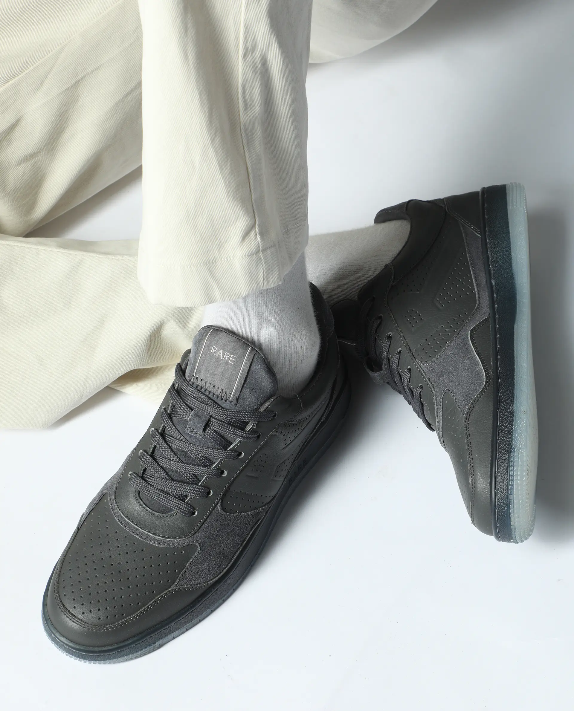 Rare Rabbit Men's Reven Dark Grey Lace-Up Closure Leather Sneaker - Image 2
