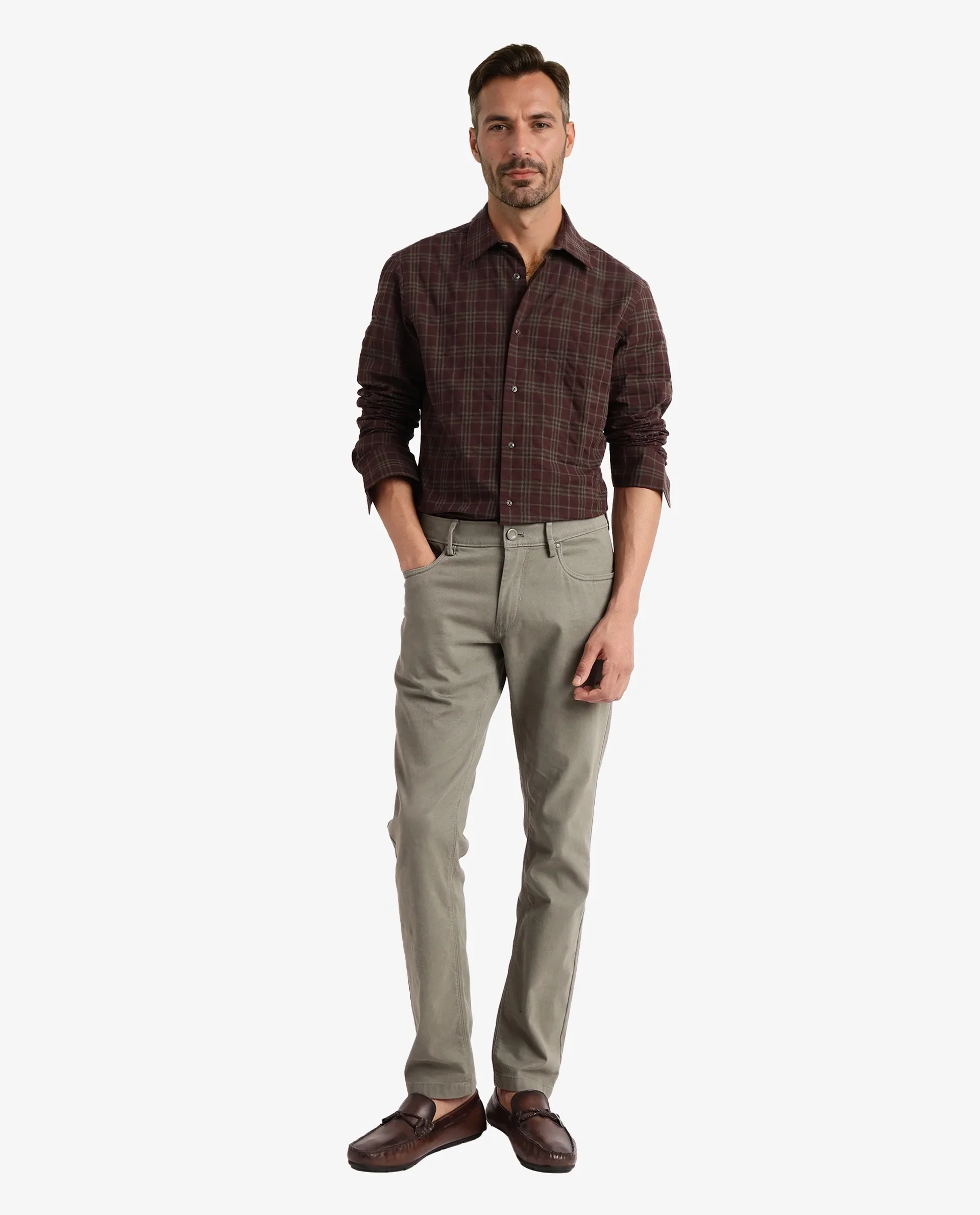 Rare Rabbit Men's Revers Brown Cotton Checked Print Regular Fit Full Sleeve Collared Shirt - Image 2