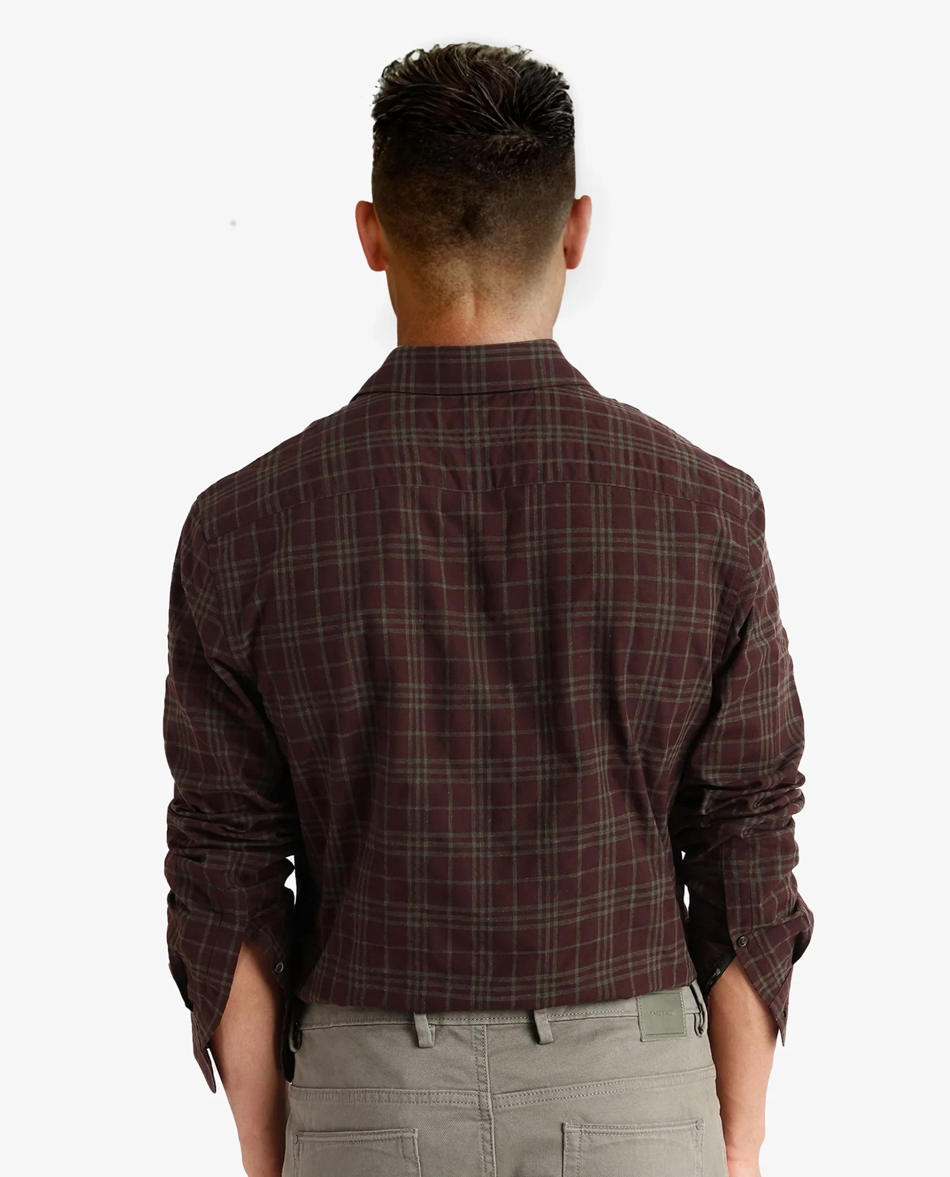 Rare Rabbit Men's Revers Brown Cotton Checked Print Regular Fit Full Sleeve Collared Shirt - Image 4