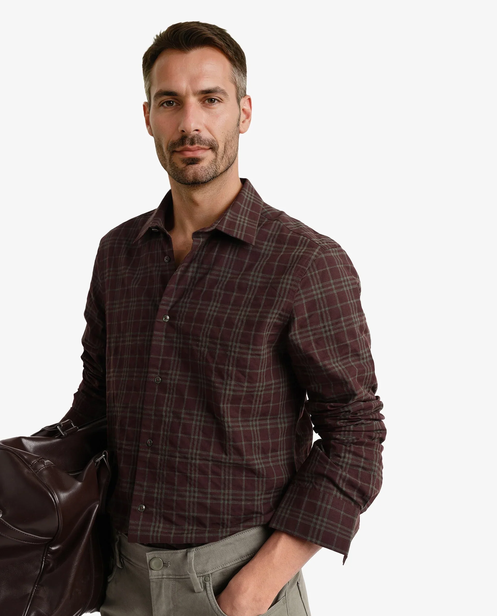 Rare Rabbit Men's Revers Brown Cotton Checked Print Regular Fit Full Sleeve Collared Shirt - Image 7