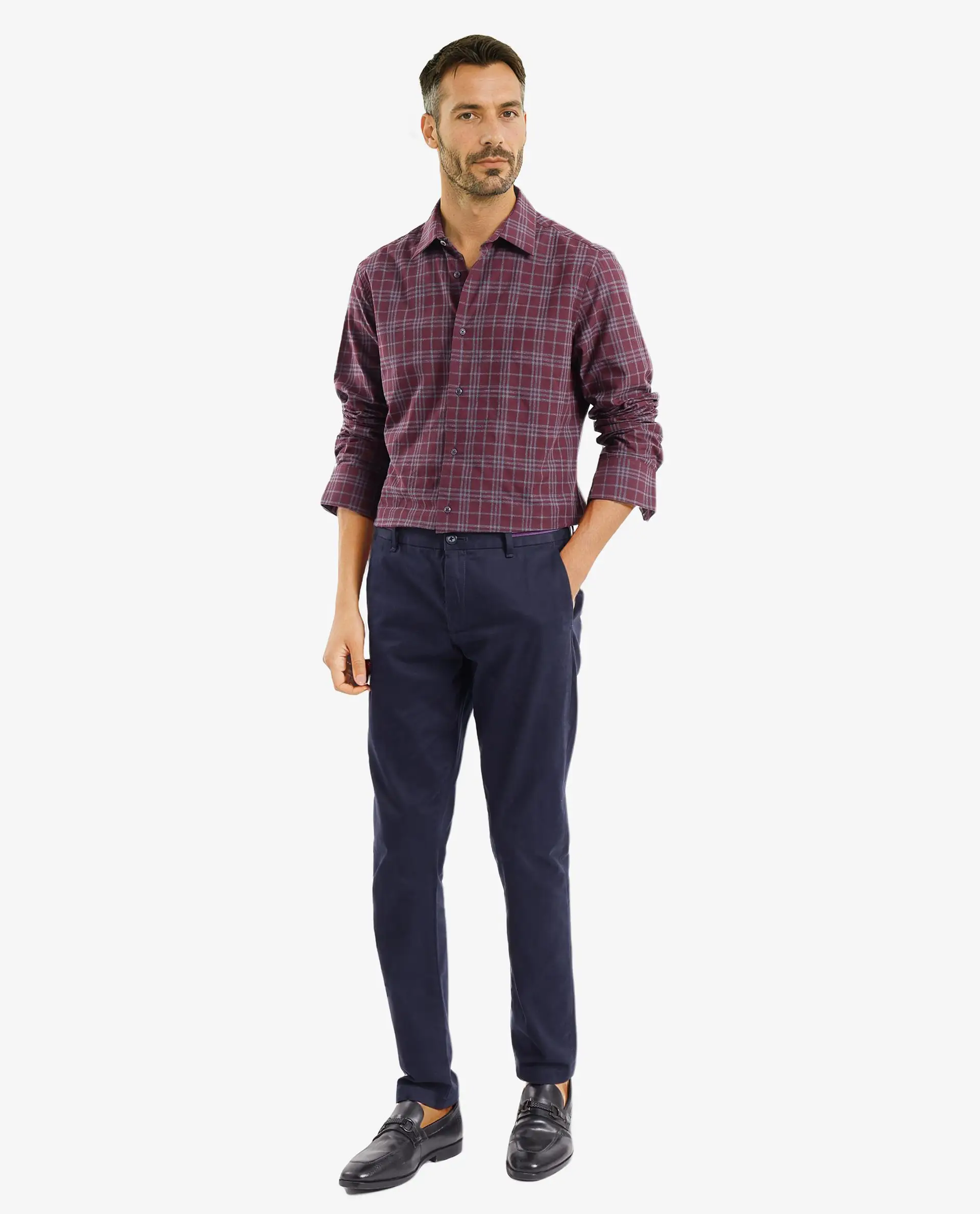 Rare Rabbit Men's Revers Maroon Cotton Checked Print Regular Fit Full Sleeve Collared Shirt - Image 2