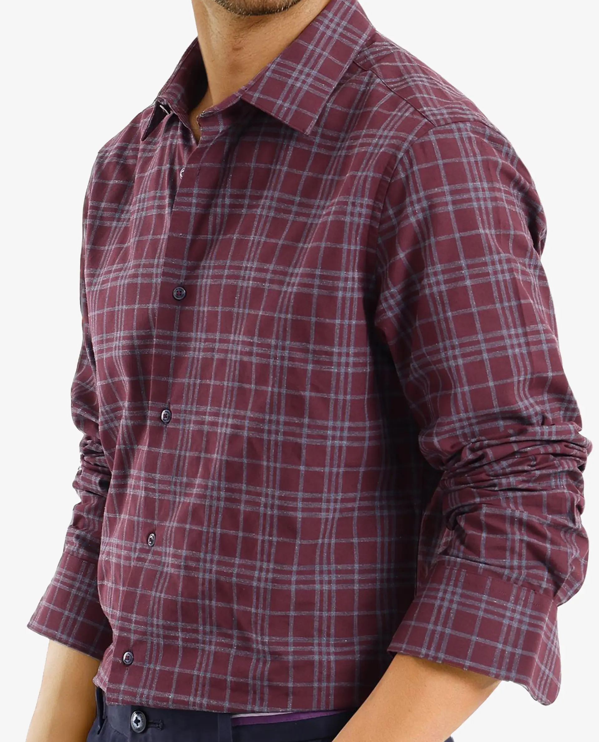 Rare Rabbit Men's Revers Maroon Cotton Checked Print Regular Fit Full Sleeve Collared Shirt - Image 3