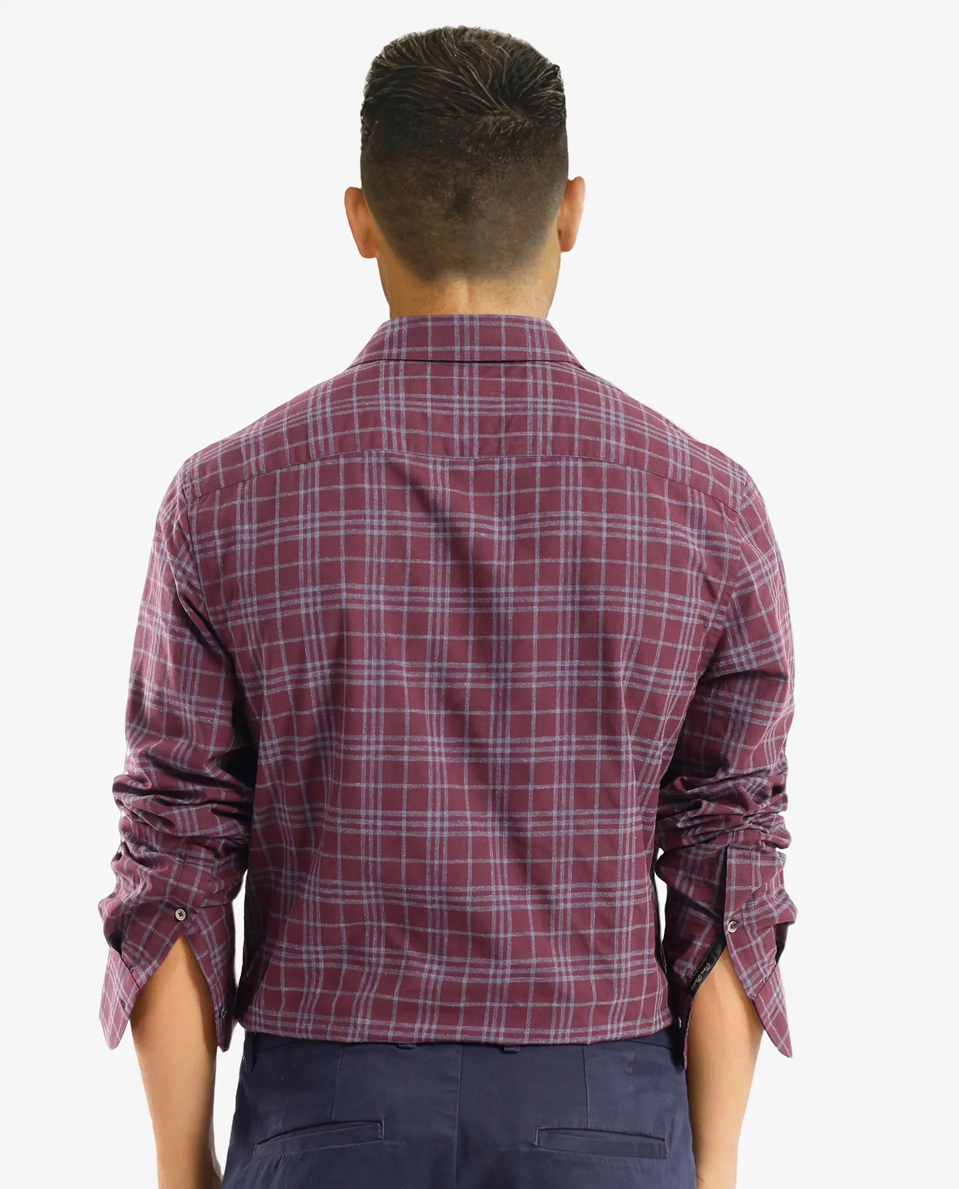Rare Rabbit Men's Revers Maroon Cotton Checked Print Regular Fit Full Sleeve Collared Shirt - Image 4