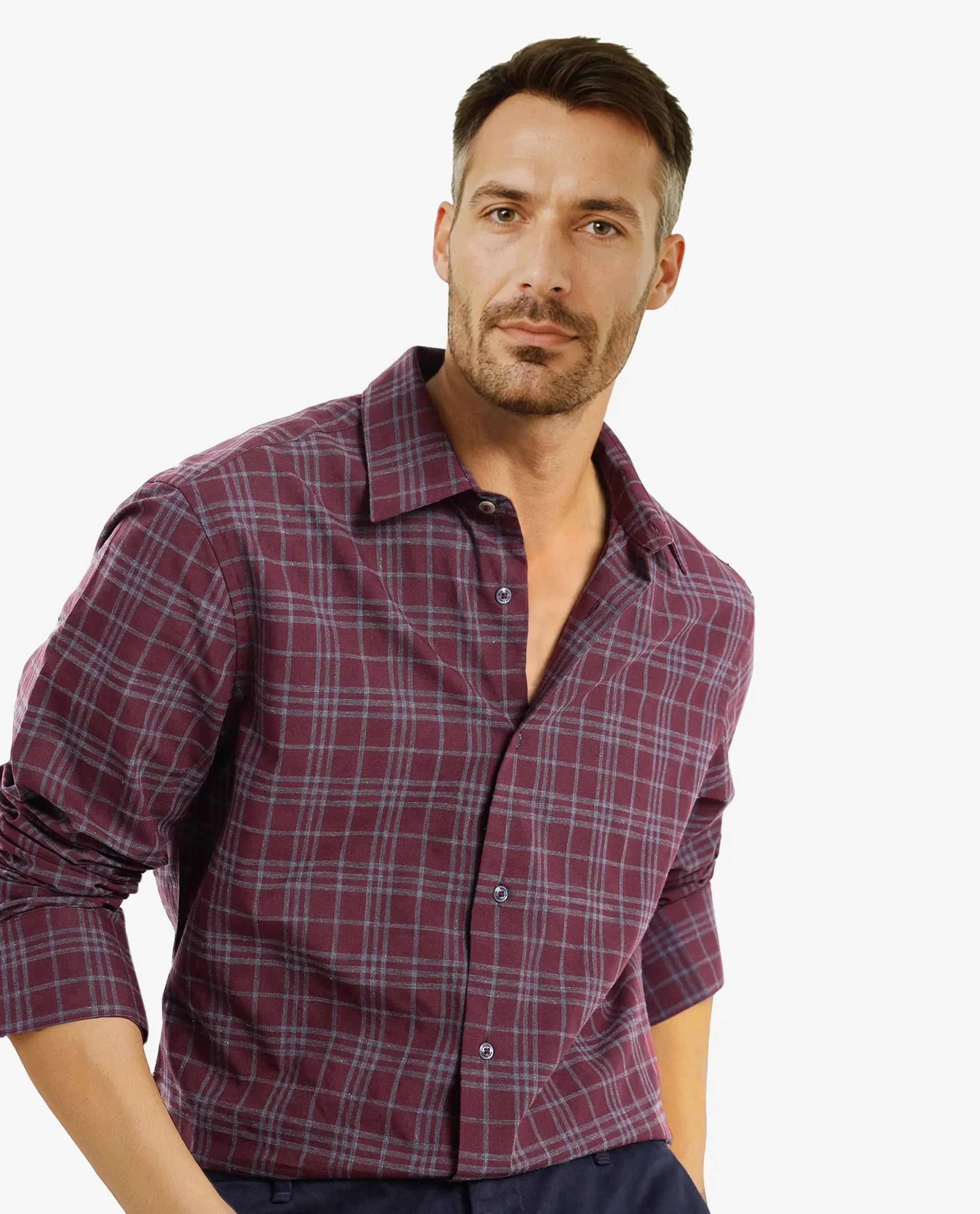 Rare Rabbit Men's Revers Maroon Cotton Checked Print Regular Fit Full Sleeve Collared Shirt - Image 6