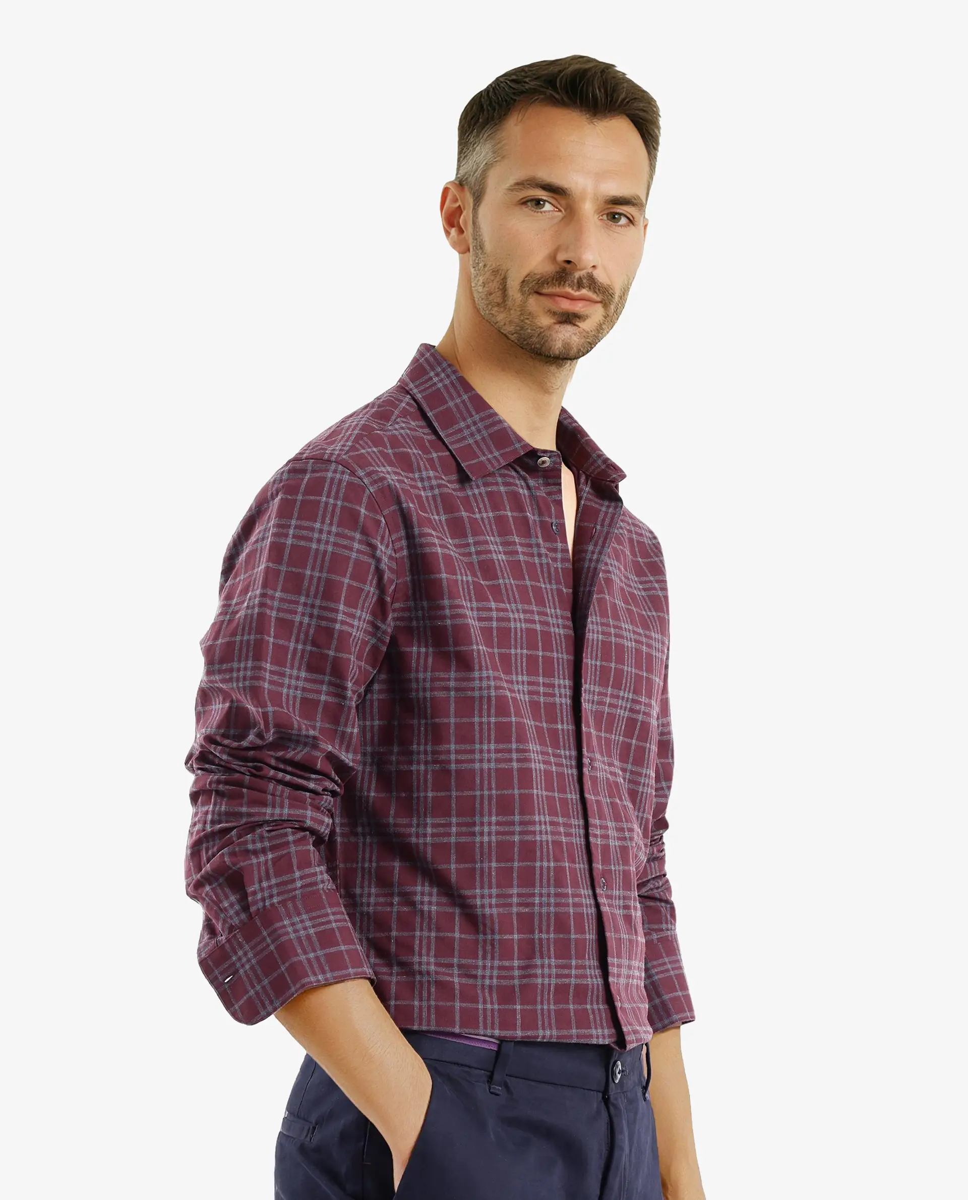 Rare Rabbit Men's Revers Maroon Cotton Checked Print Regular Fit Full Sleeve Collared Shirt - Image 7