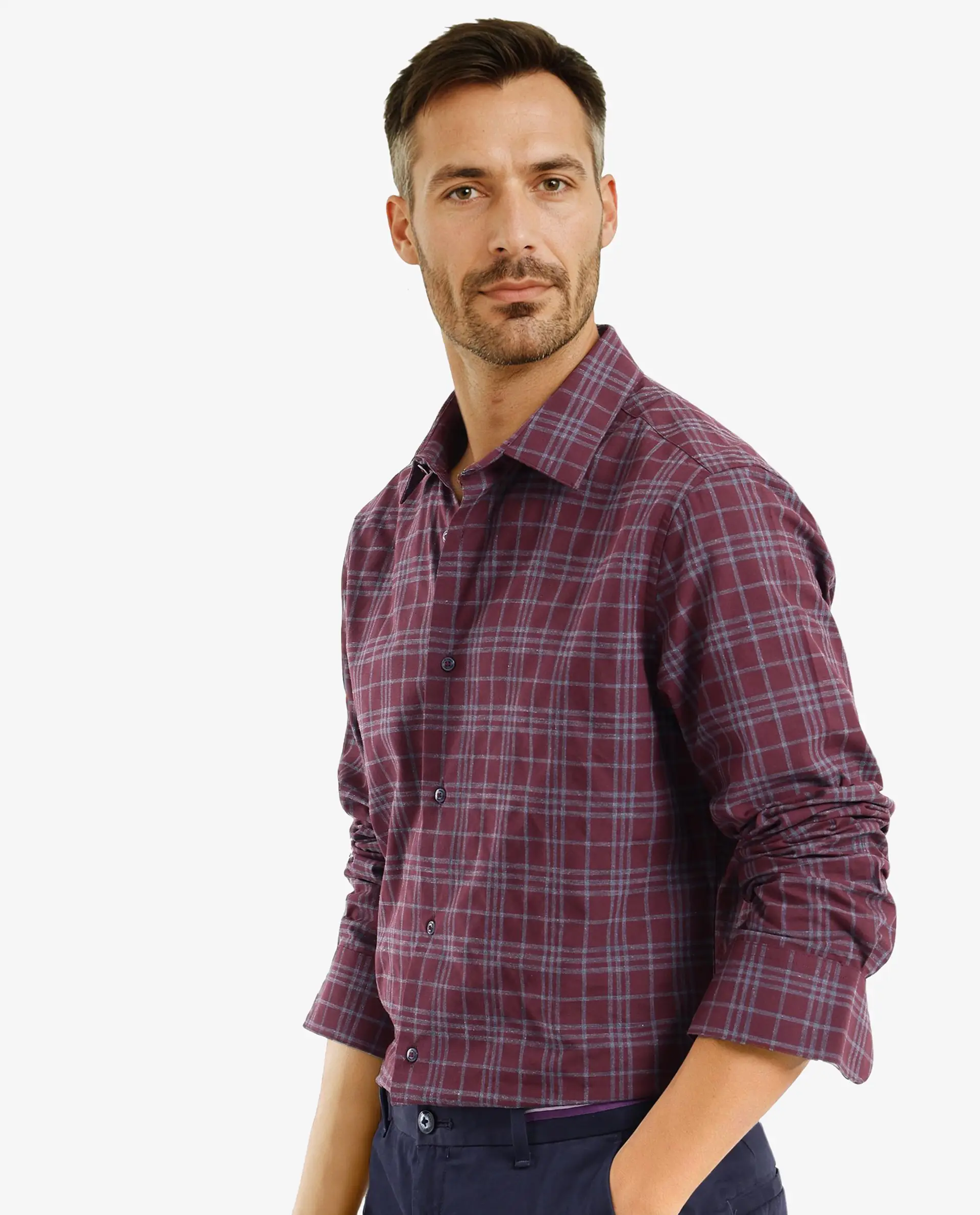 Rare Rabbit Men's Revers Maroon Cotton Checked Print Regular Fit Full Sleeve Collared Shirt - Image 8