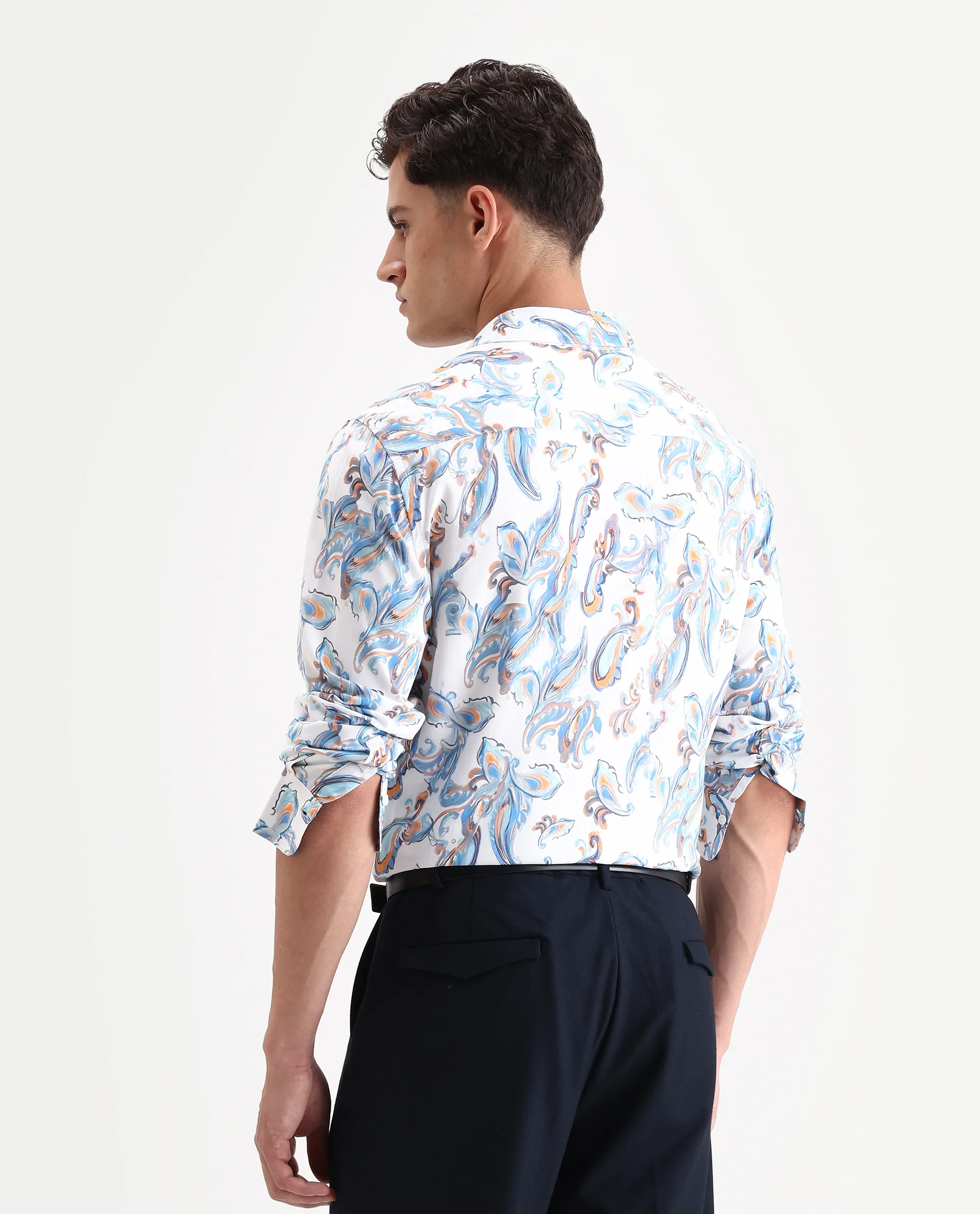 Rare Rabbit Men's Revo White Viscose Blend Fabric Collared Neck Regular Fit Paisley Shirt - Image 6