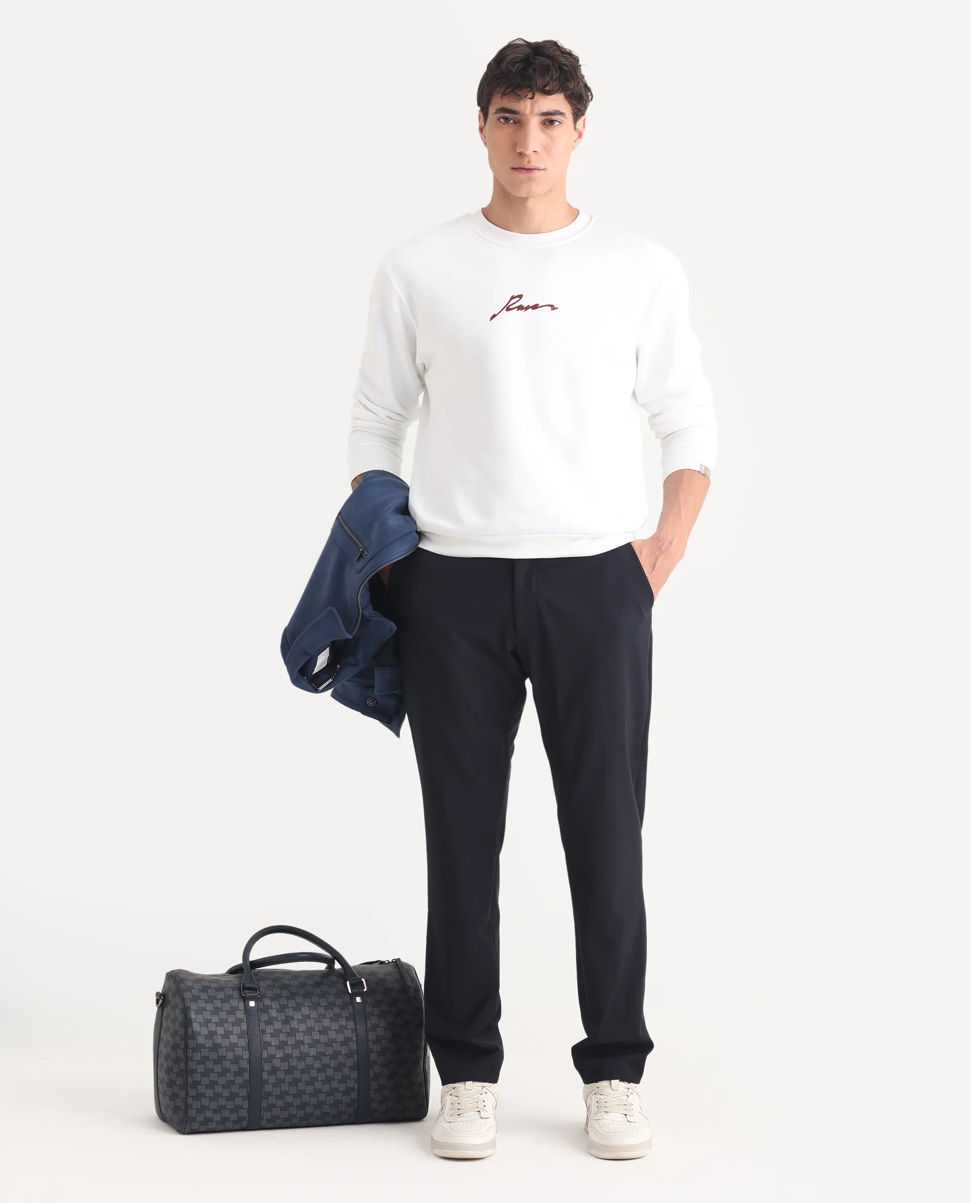 Rare Rabbit Men's Rew-1 White Cotton Graphic Print Regular Fit Full Sleeve Crew Neck Sweatshirt - Image 2