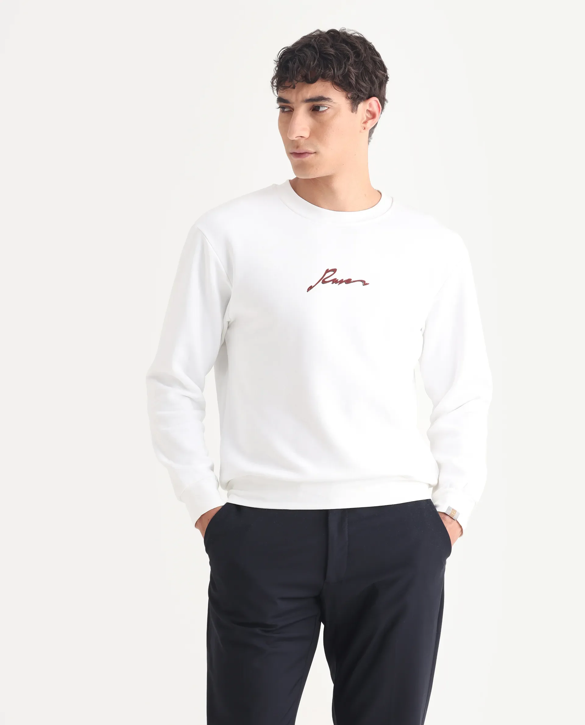 Rare Rabbit Men's Rew-1 White Cotton Graphic Print Regular Fit Full Sleeve Crew Neck Sweatshirt - Image 3