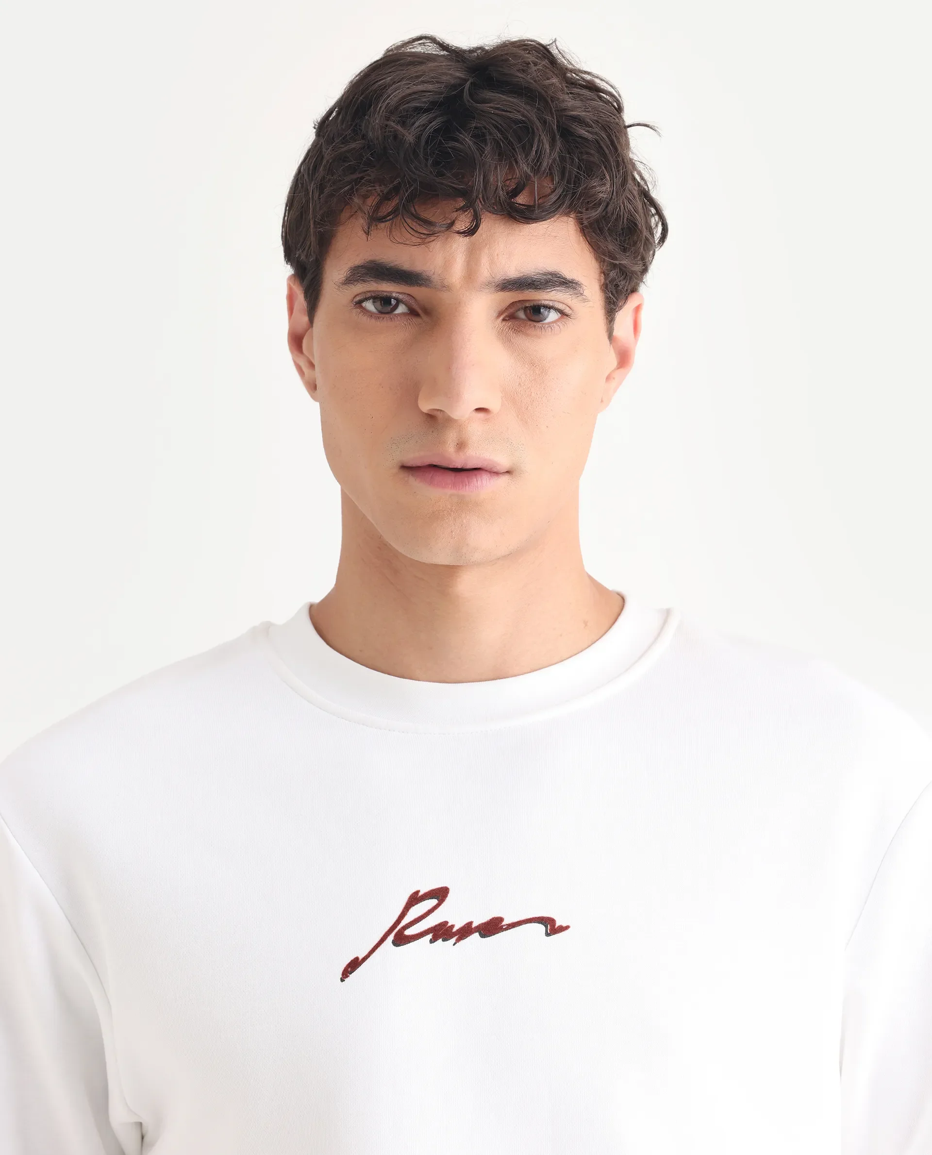 Rare Rabbit Men's Rew-1 White Cotton Graphic Print Regular Fit Full Sleeve Crew Neck Sweatshirt - Image 4