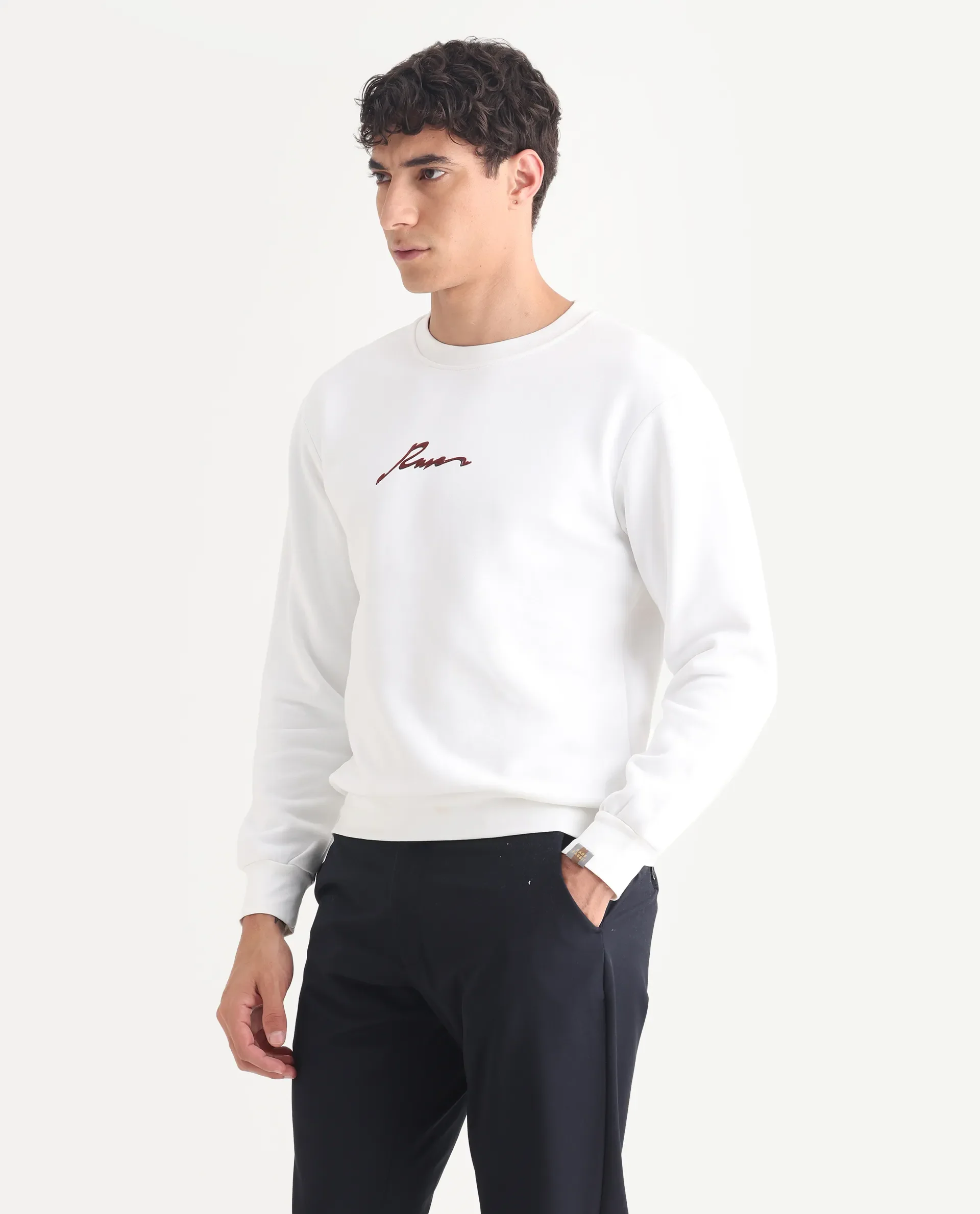 Rare Rabbit Men's Rew-1 White Cotton Graphic Print Regular Fit Full Sleeve Crew Neck Sweatshirt - Image 5