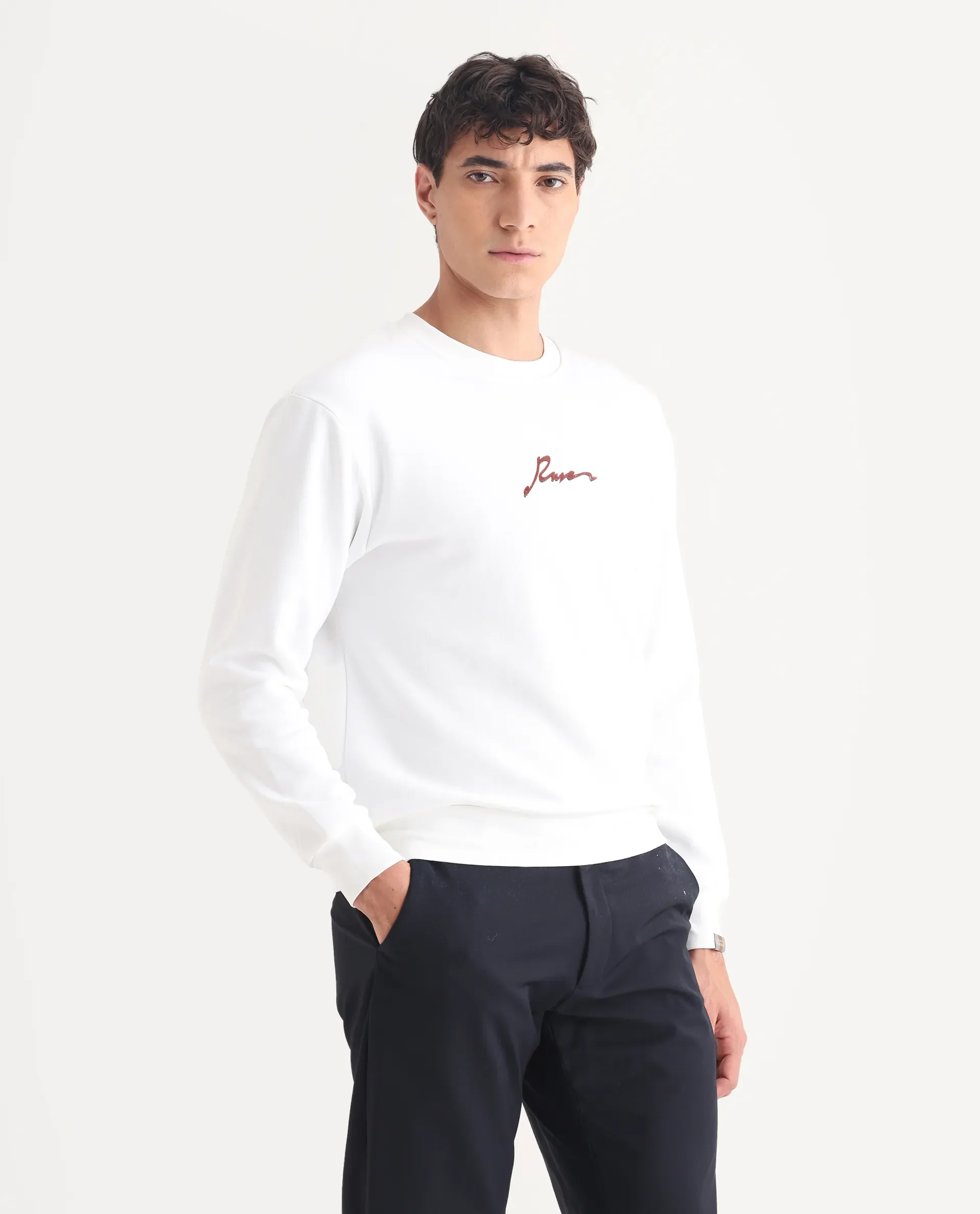 Rare Rabbit Men's Rew-1 White Cotton Graphic Print Regular Fit Full Sleeve Crew Neck Sweatshirt - Image 6