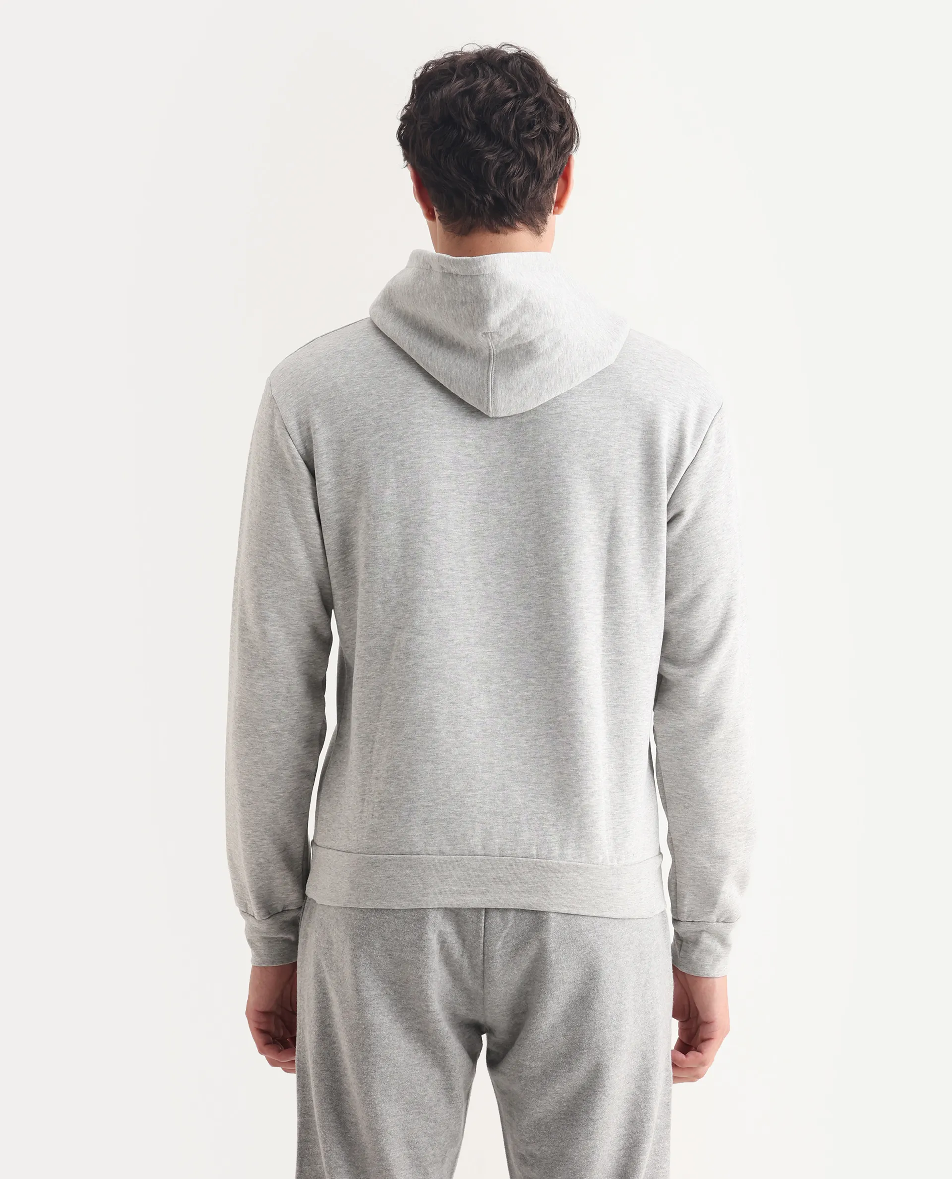 Rare Rabbit Men's Rew-2 Melange Grey Cotton Blend Graphic Print Regular Fit Full Sleeve Hooded Sweatshirt - Image 7