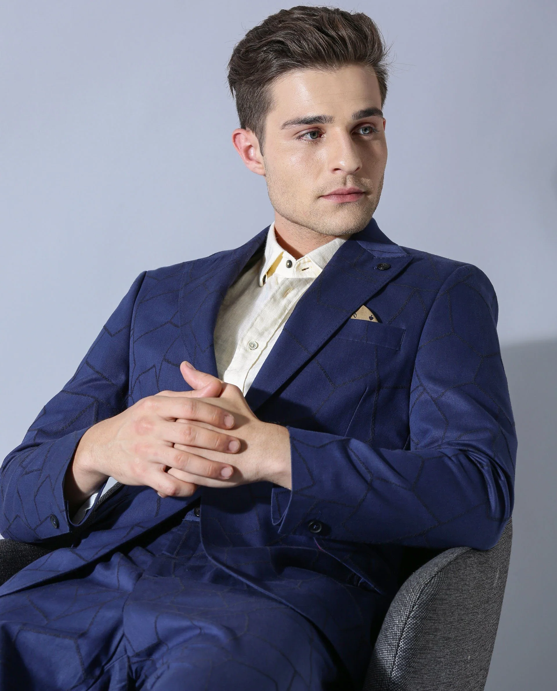 Rare Rabbit Men's Rewind Blue Cotton Tailored Fit Full Sleeve Lapel Neck Blazer - Image 4