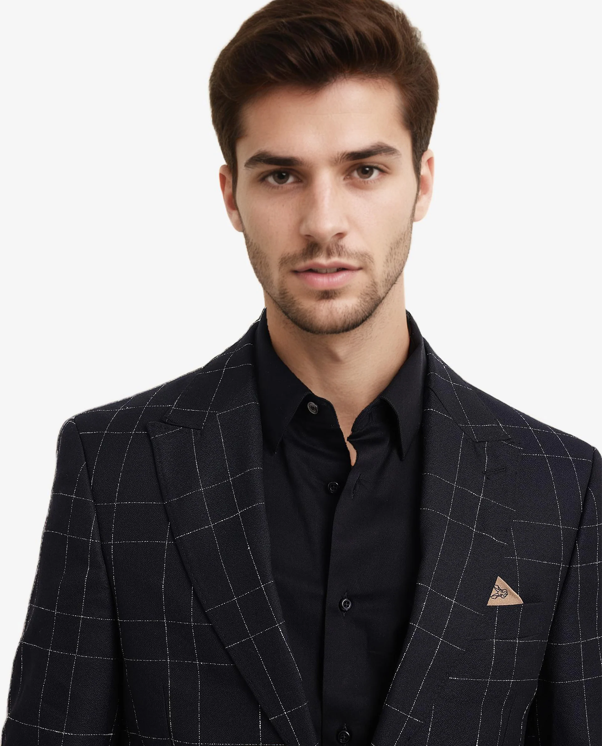 Rare Rabbit Men's Rewind Dark Navy Checked Print Tailored Fit Full Sleeve Lapel Neck Blazer - Image 4