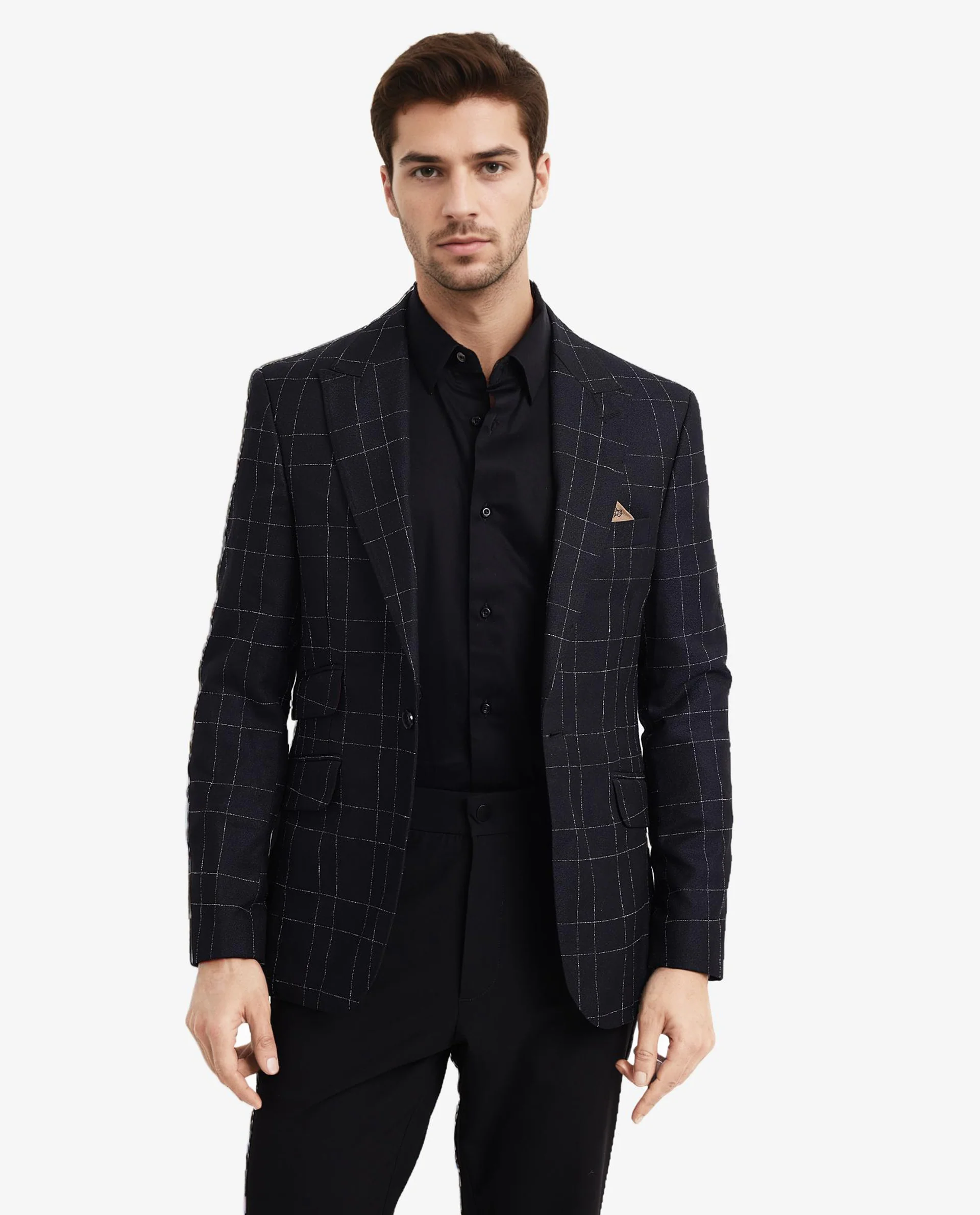 Rare Rabbit Men's Rewind Dark Navy Checked Print Tailored Fit Full Sleeve Lapel Neck Blazer - Image 5