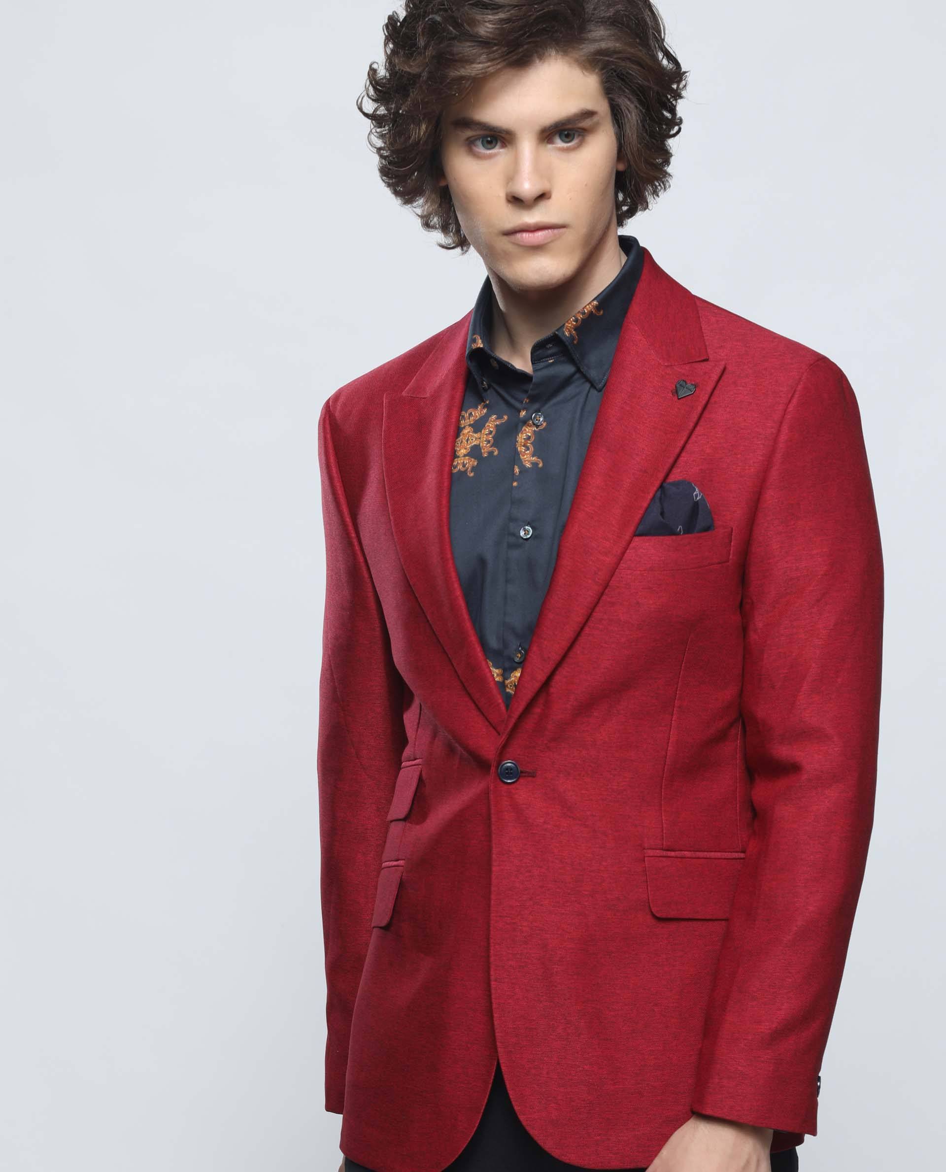 Rare Rabbit Men's Rewind Red Polyester Tailored Fit Full Sleeve Lapel Neck Blazer - Image 3