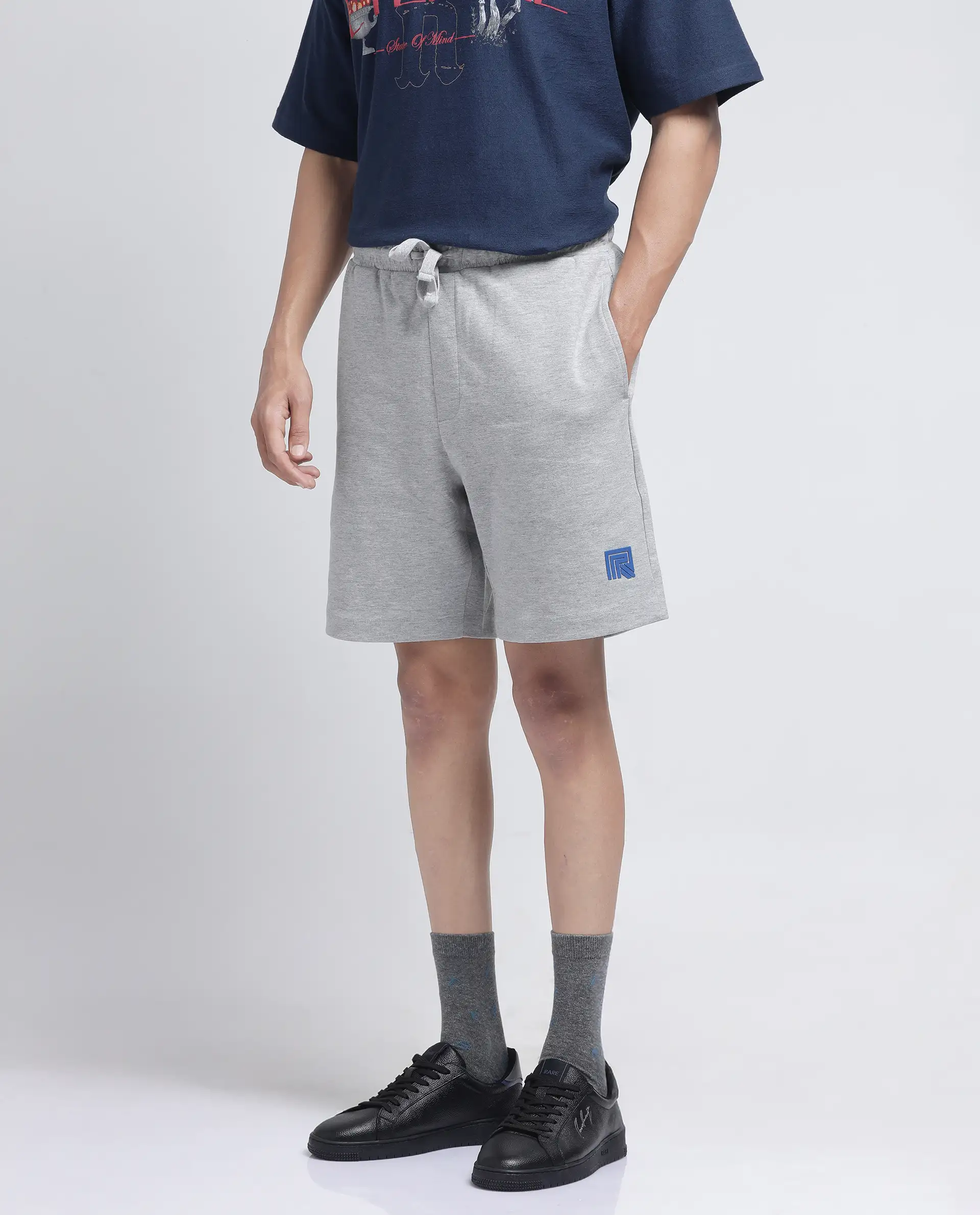 Rare Rabbit Men's Rexon Grey Cotton Blend Plain Relaxed Fit Shorts - Image 2