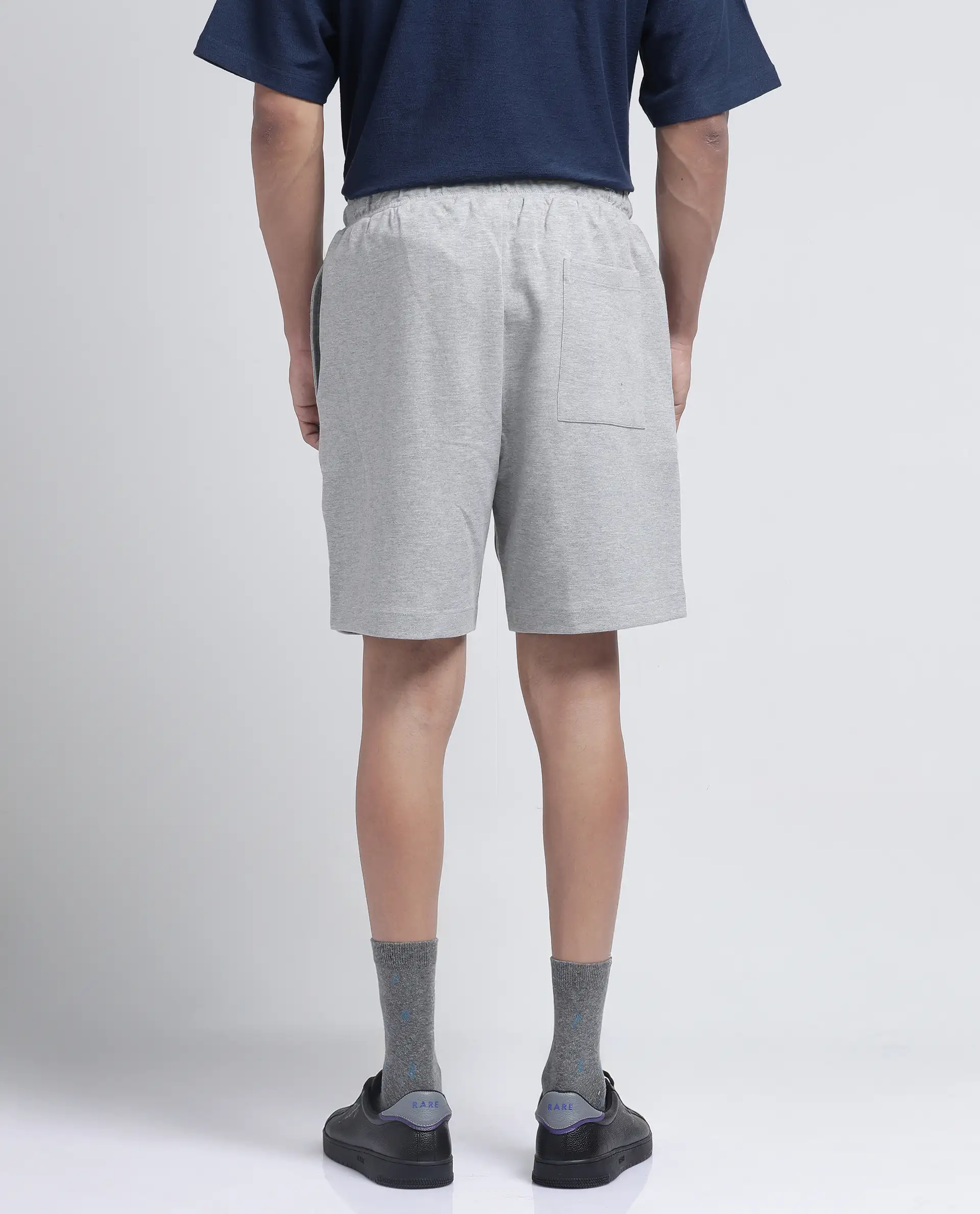 Rare Rabbit Men's Rexon Grey Cotton Blend Plain Relaxed Fit Shorts - Image 4