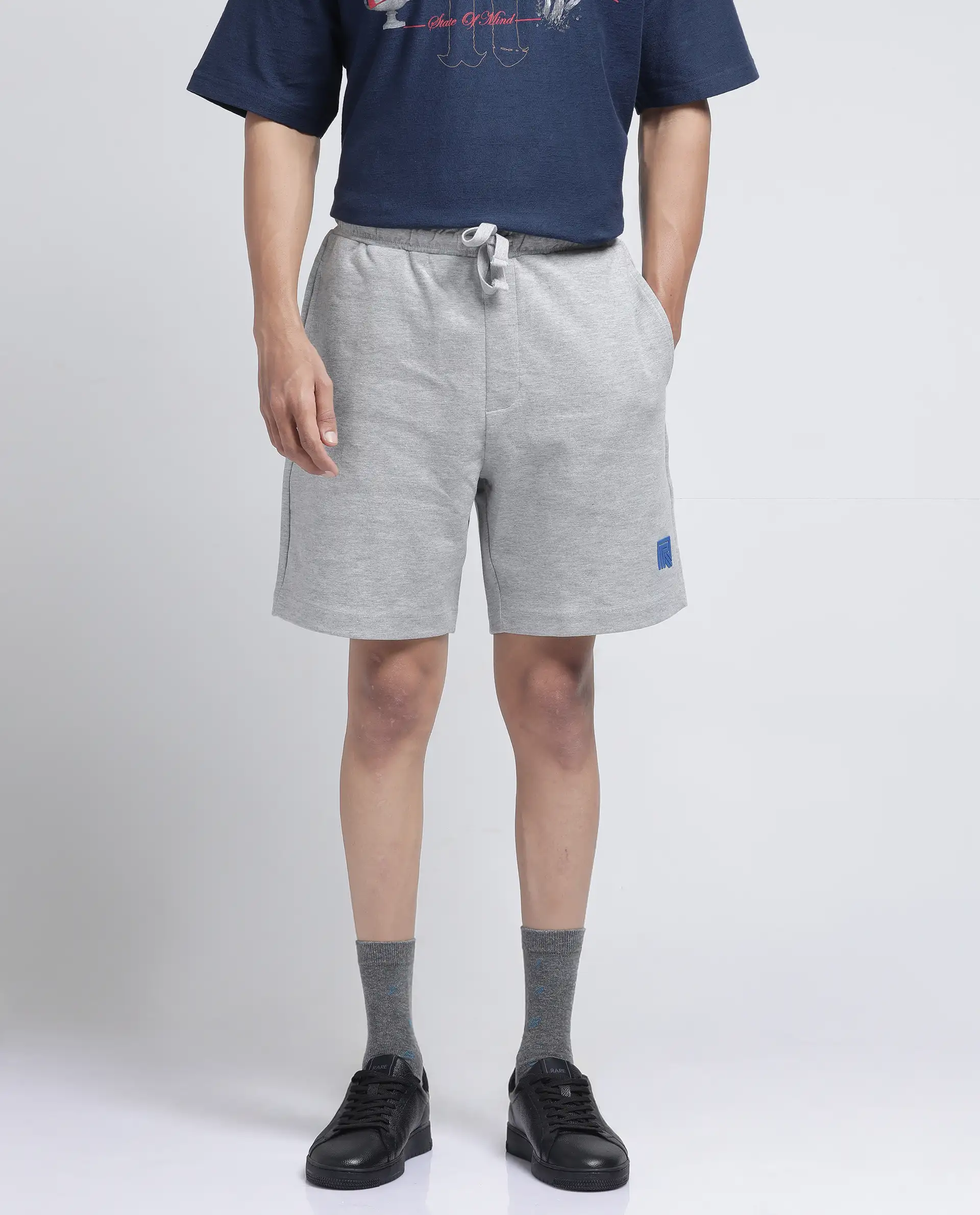 Rare Rabbit Men's Rexon Grey Cotton Blend Plain Relaxed Fit Shorts - Image 8