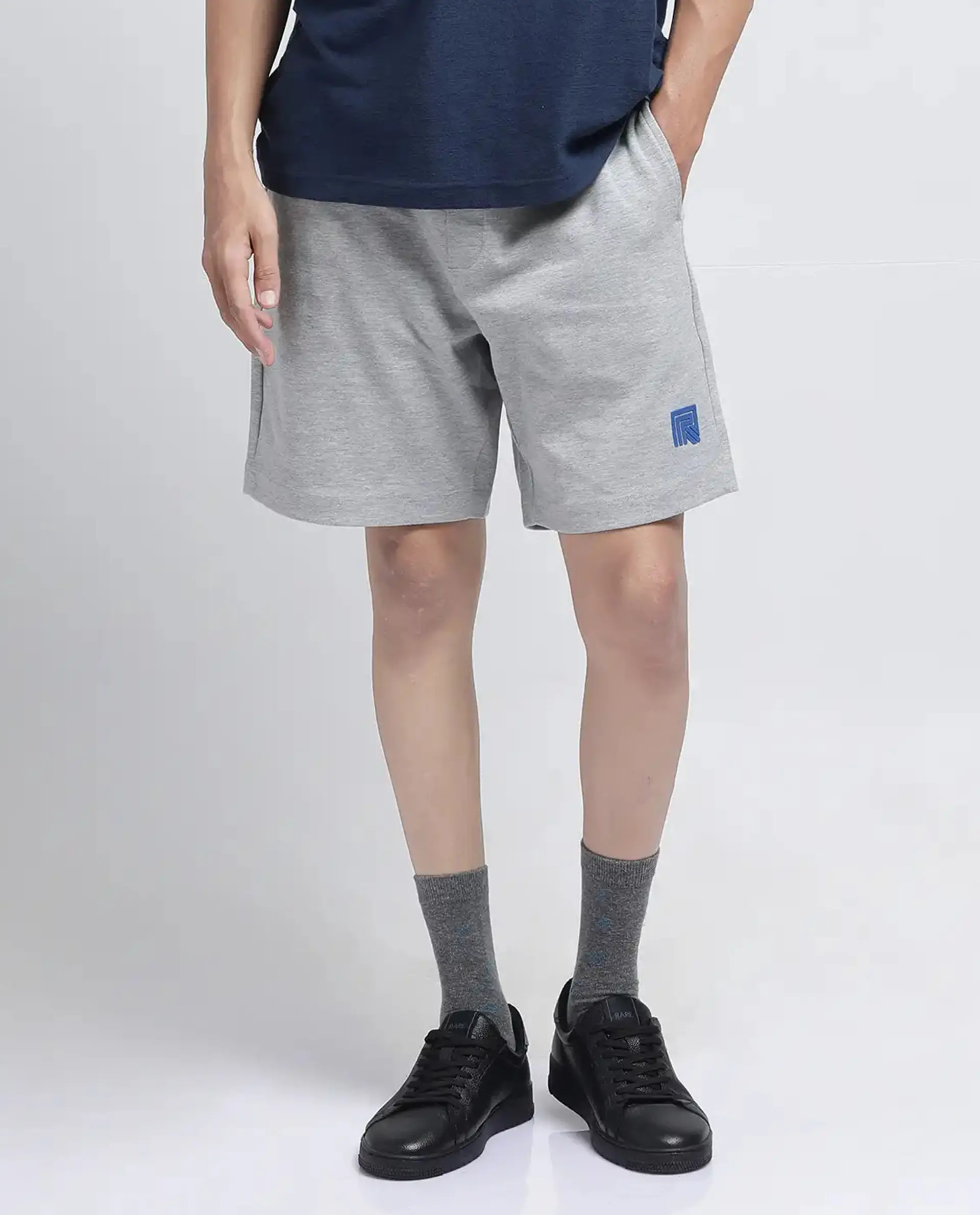 Rare Rabbit Men's Rexon Grey Cotton Blend Plain Relaxed Fit Shorts - Image 9