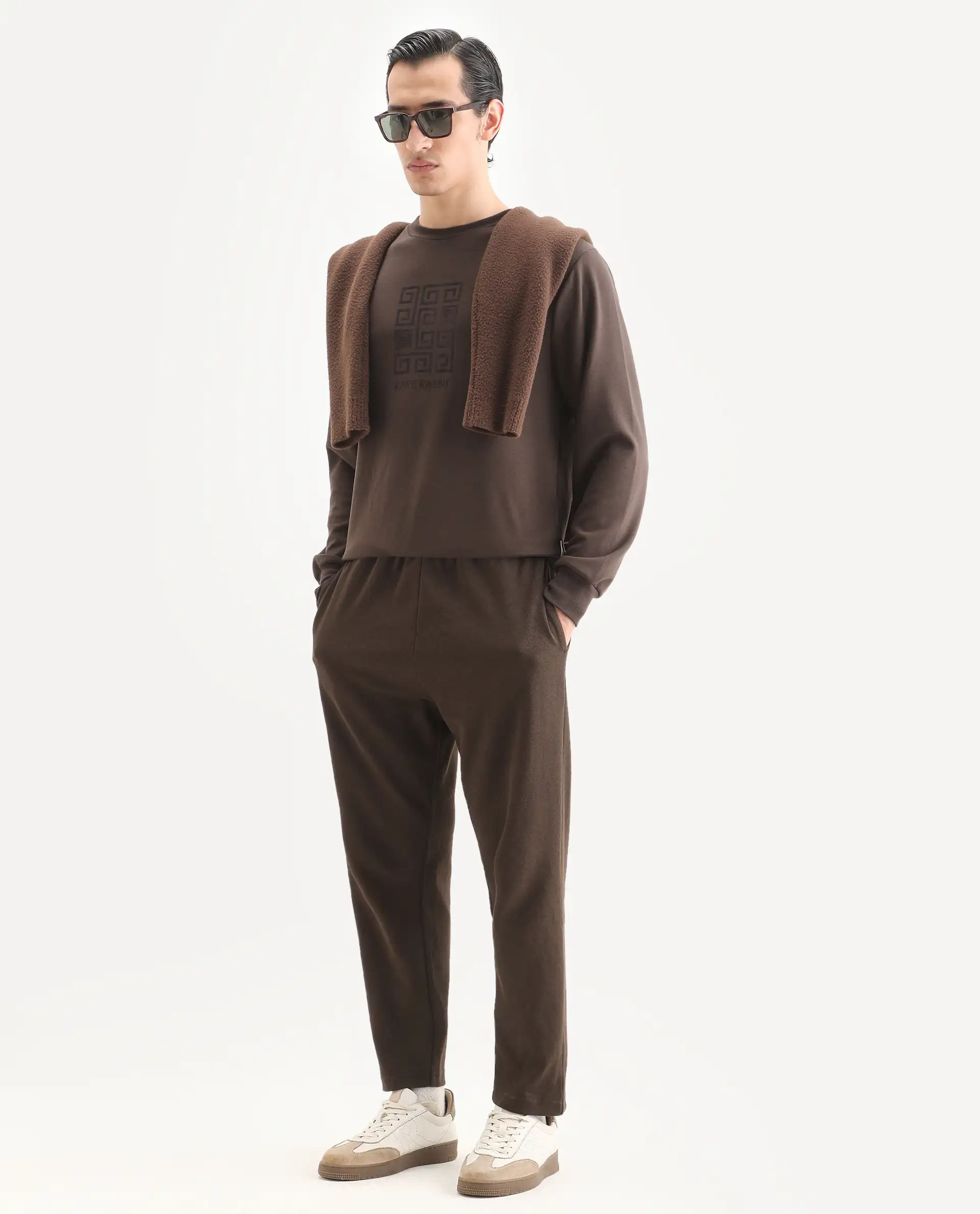 Rare Rabbit Men's Rexot Dusky Brown Modal Blend Typography Print Regular Fit Full Sleeve Crew Neck Sweatshirt - Image 2