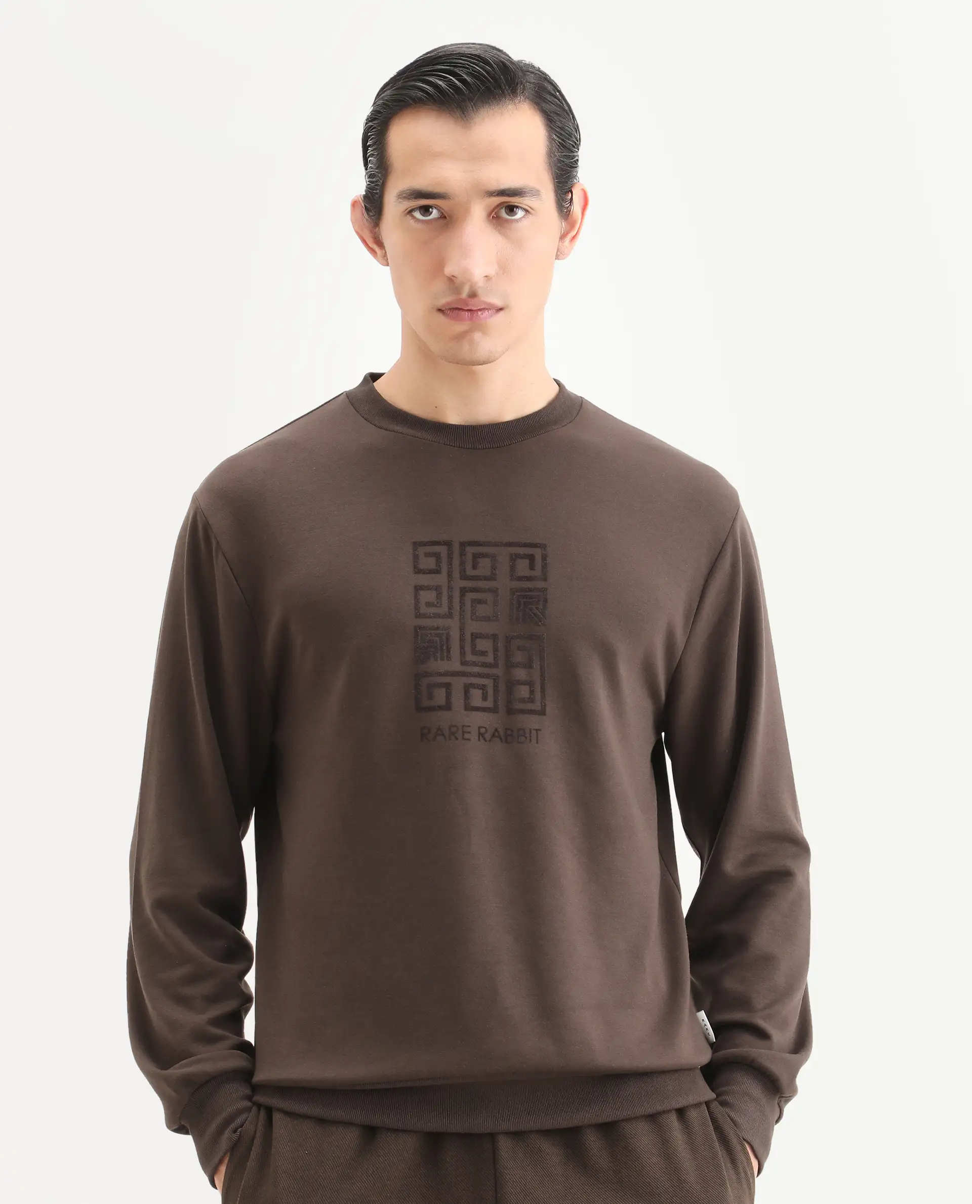 Rare Rabbit Men's Rexot Dusky Brown Modal Blend Typography Print Regular Fit Full Sleeve Crew Neck Sweatshirt - Image 5