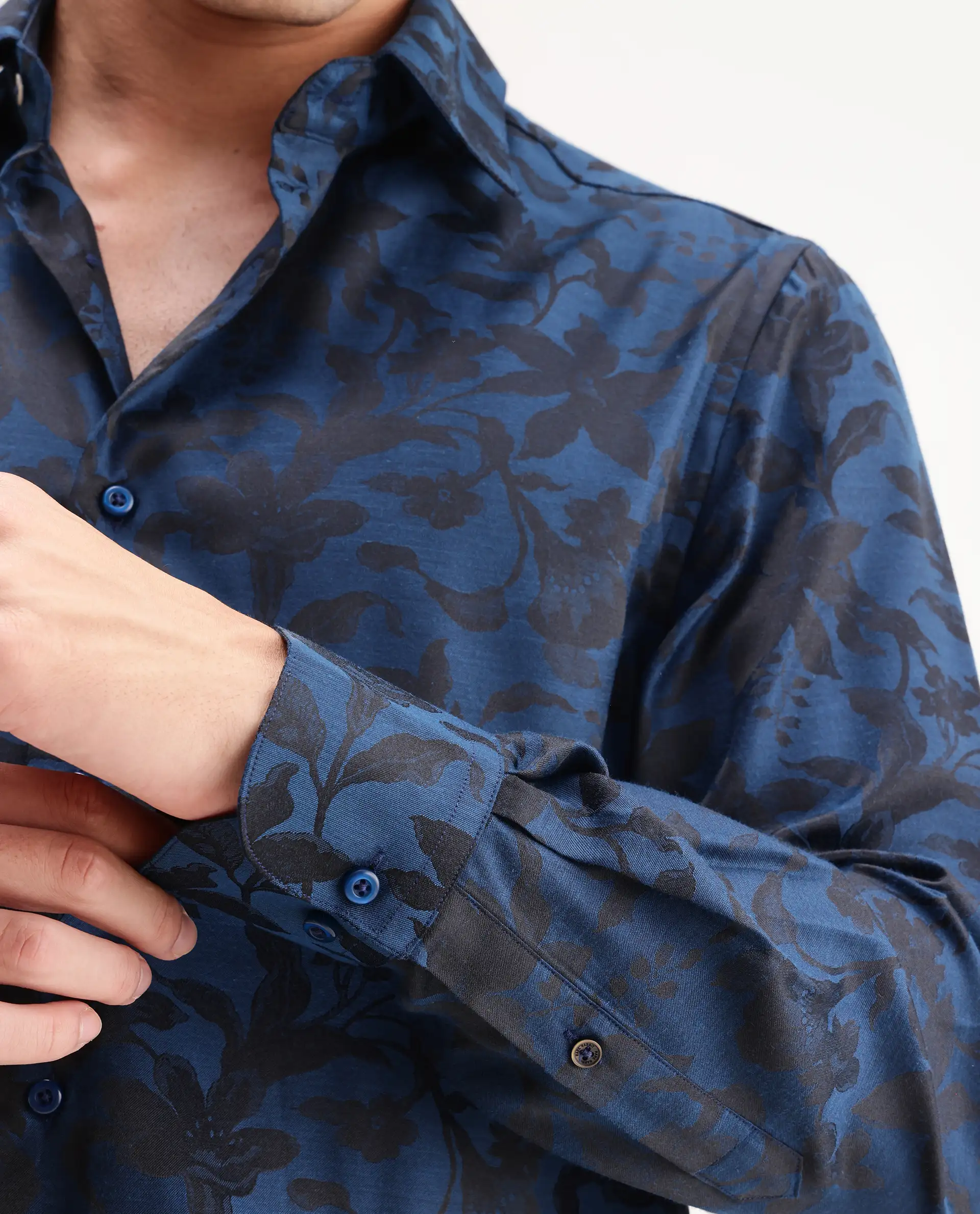 Rare Rabbit Men's Rezo Dark Blue Polyester Blend Spread Collar Button Regular Floral Print Print Shirt - Image 5