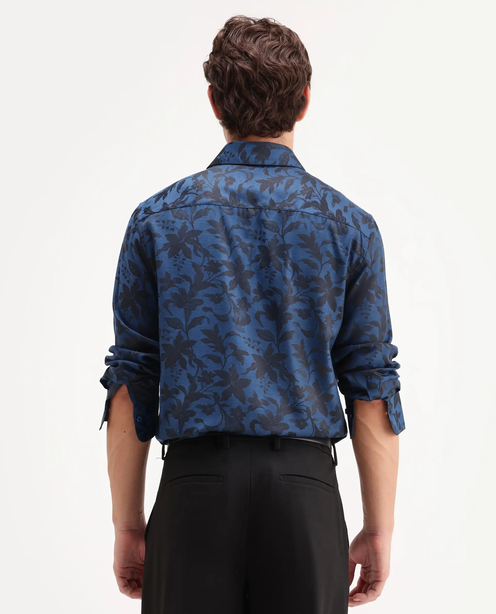 Rare Rabbit Men's Rezo Dark Blue Polyester Blend Spread Collar Button Regular Floral Print Print Shirt - Image 8