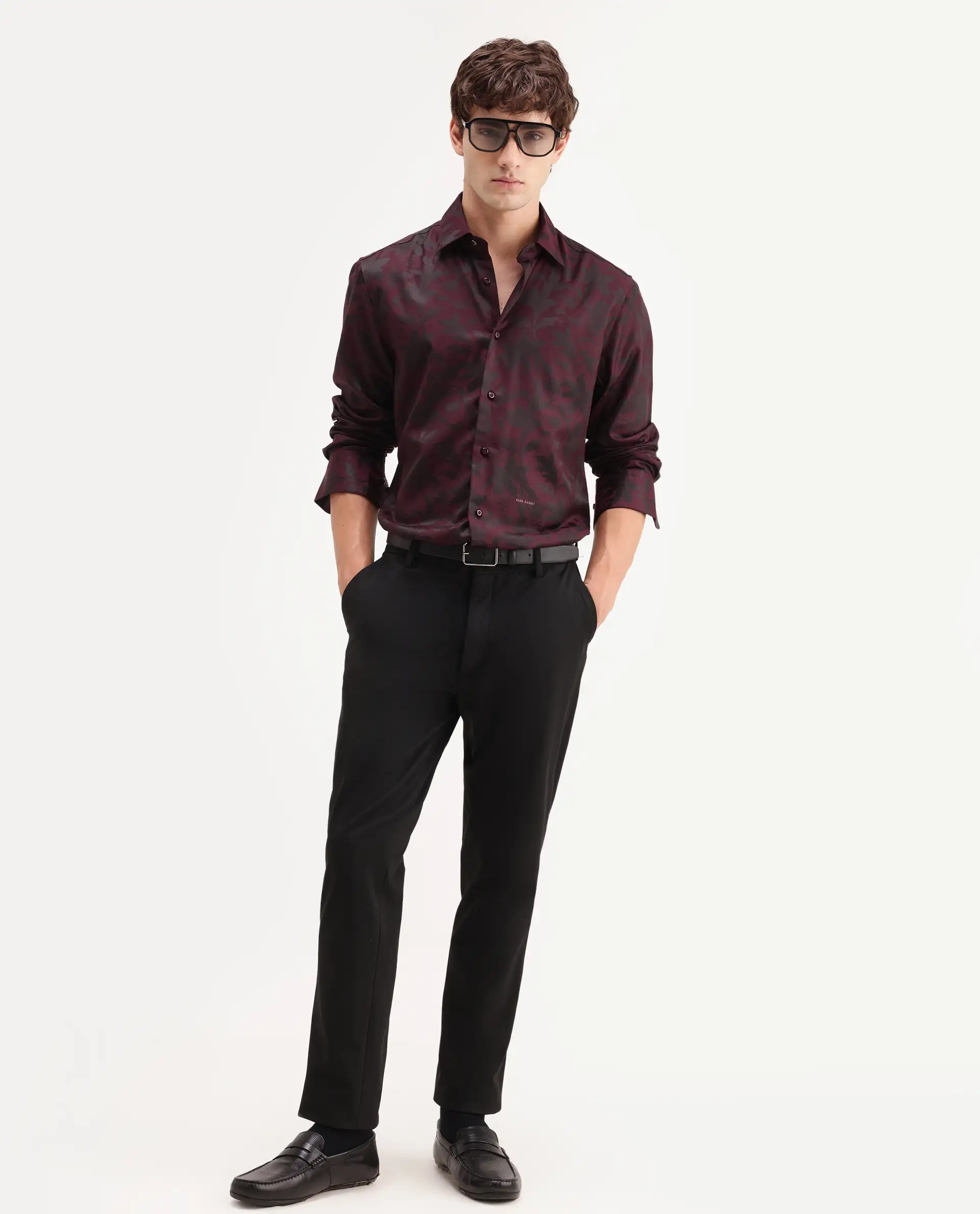 Rare Rabbit Men's Rezo Maroon Polyester Blend Spread Collar Button Regular Floral Print Print Shirt - Image 2
