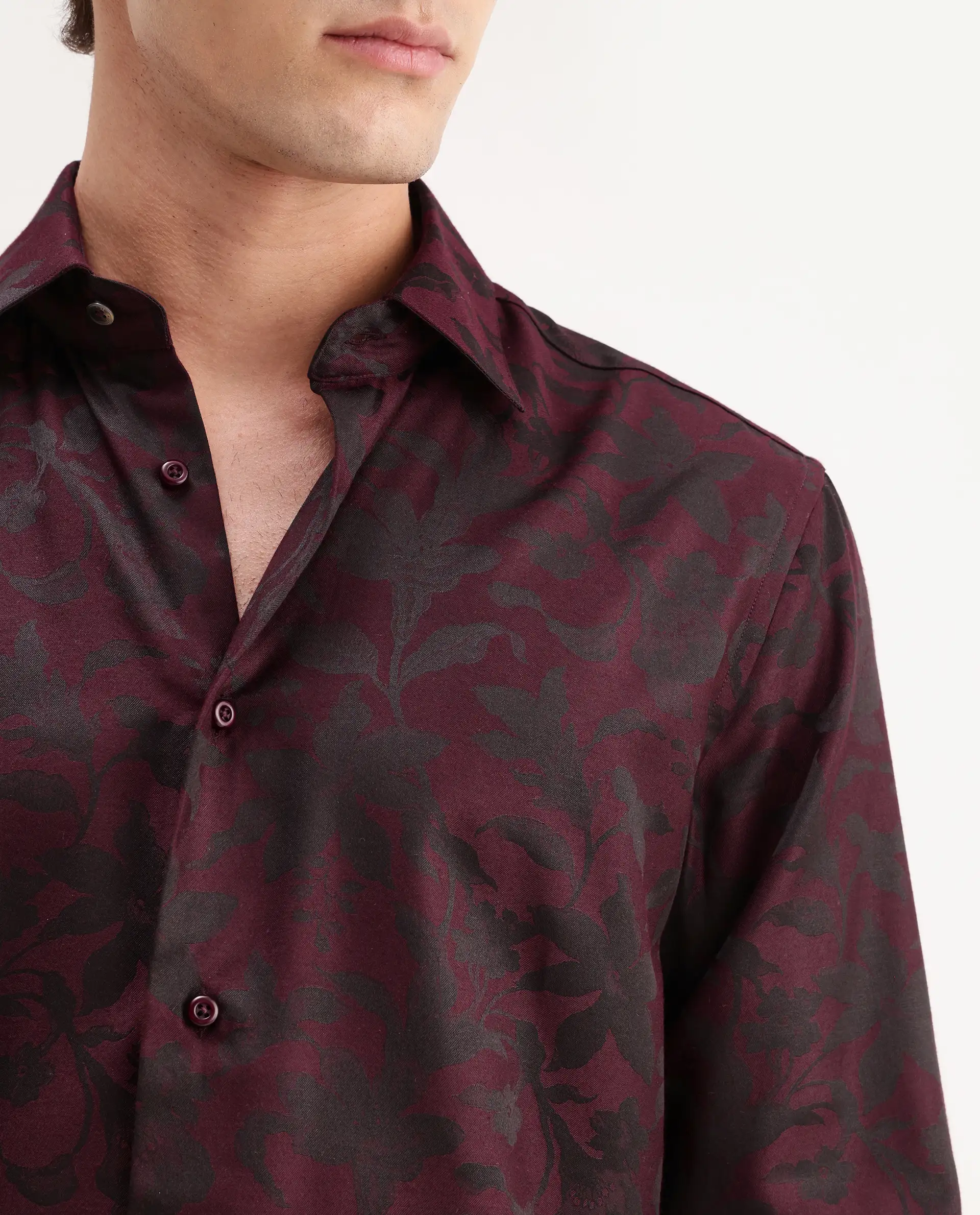 Rare Rabbit Men's Rezo Maroon Polyester Blend Spread Collar Button Regular Floral Print Print Shirt - Image 5