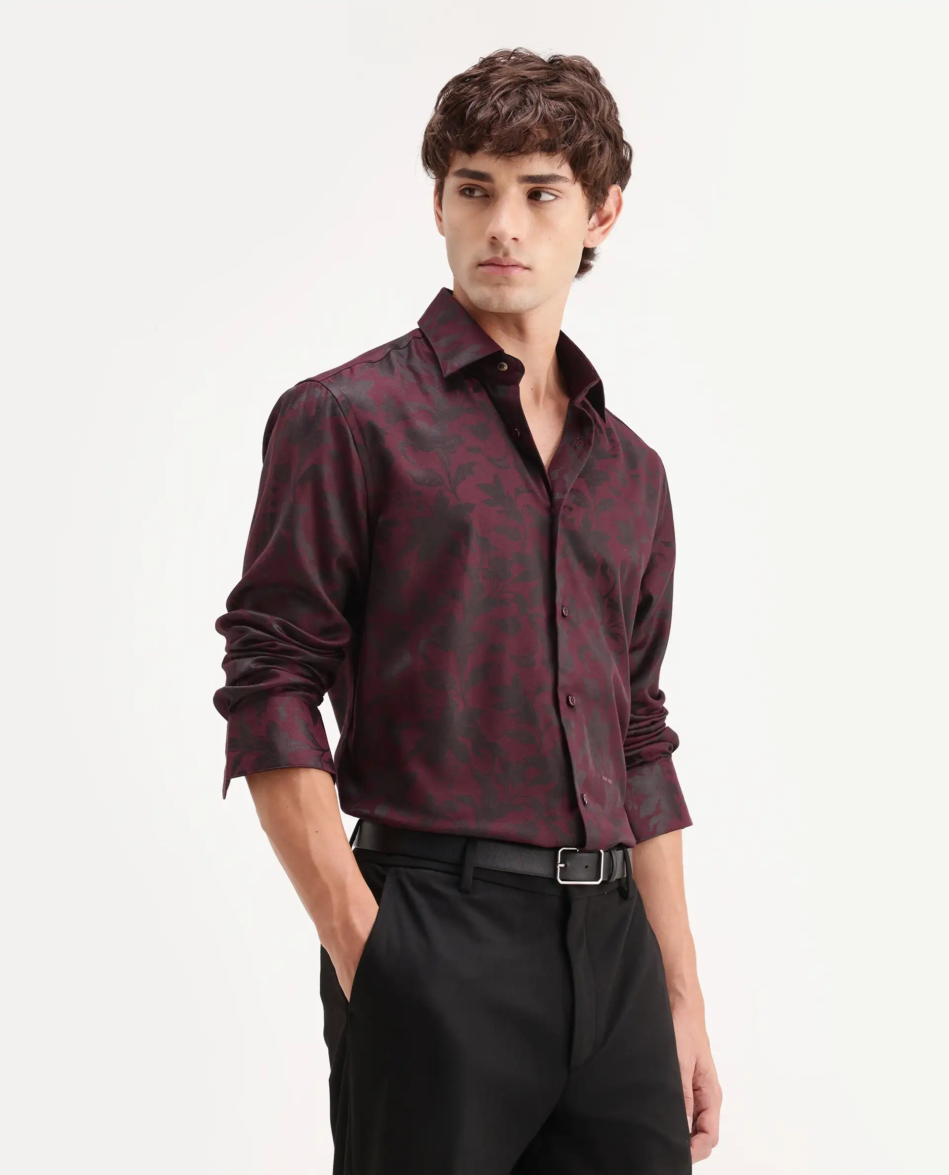 Rare Rabbit Men's Rezo Maroon Polyester Blend Spread Collar Button Regular Floral Print Print Shirt - Image 6
