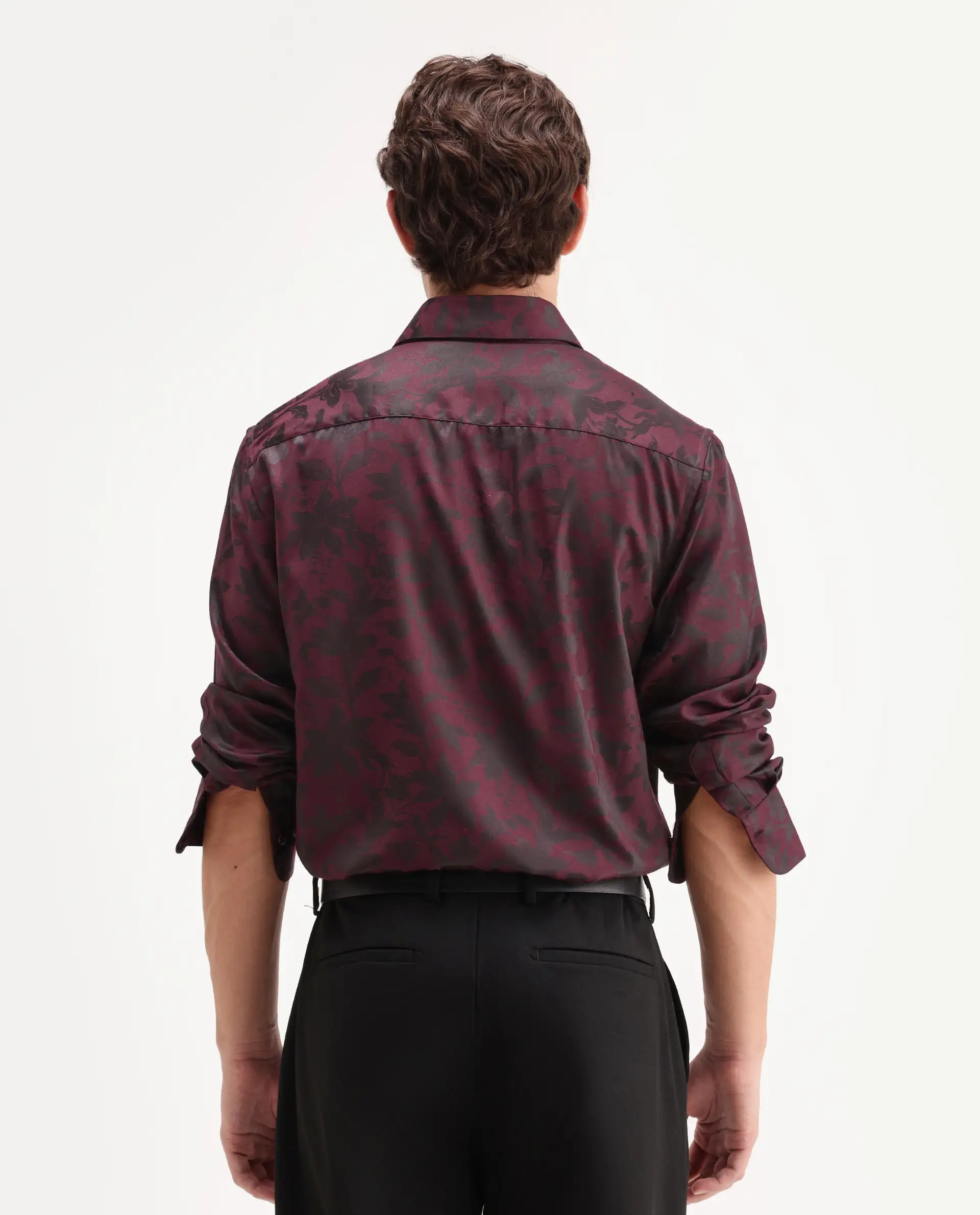 Rare Rabbit Men's Rezo Maroon Polyester Blend Spread Collar Button Regular Floral Print Print Shirt - Image 8