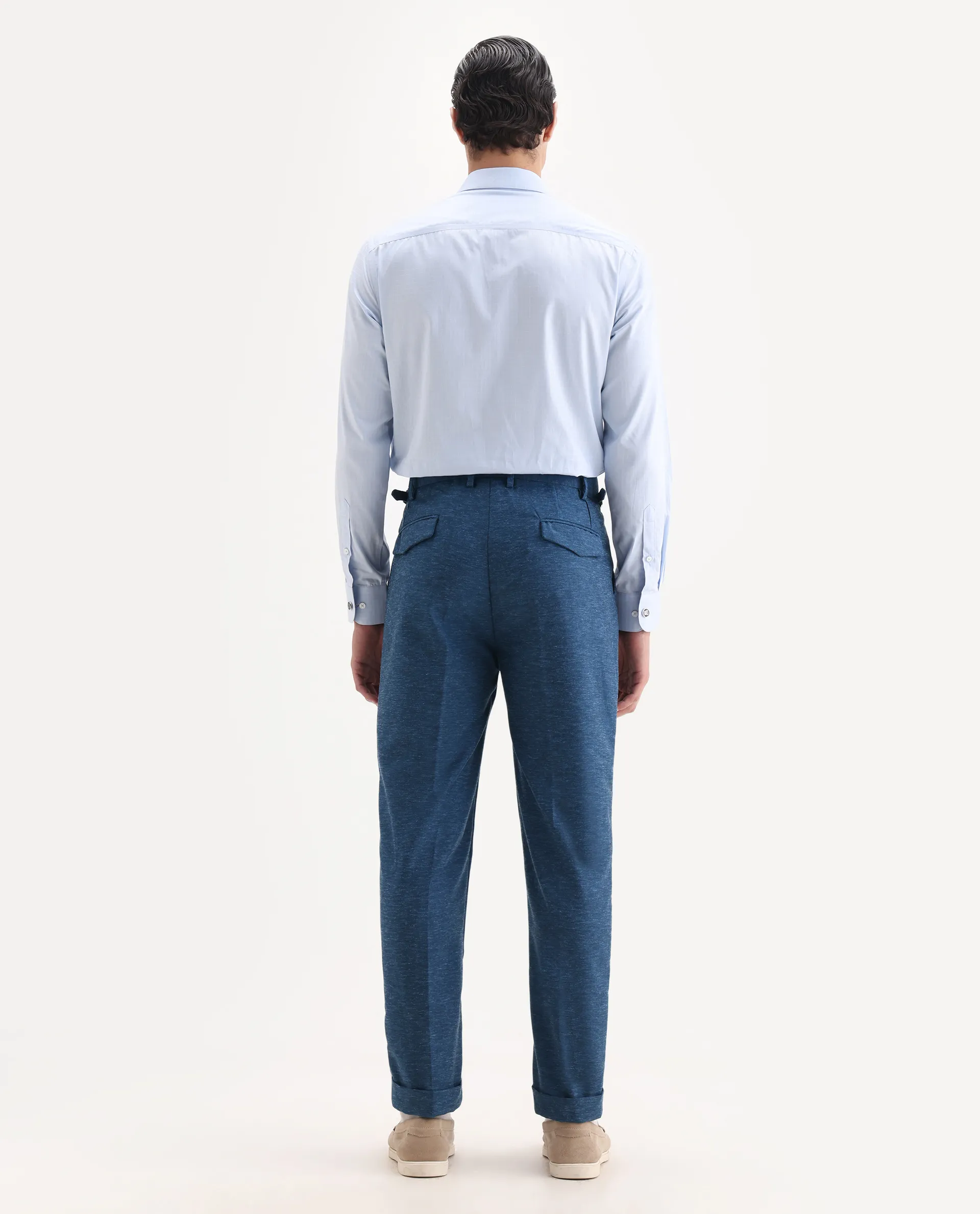 Rare Rabbit Men's Rhesa Dark Teal Linen Blend Plain Relaxed Fit Trouser - Image 8